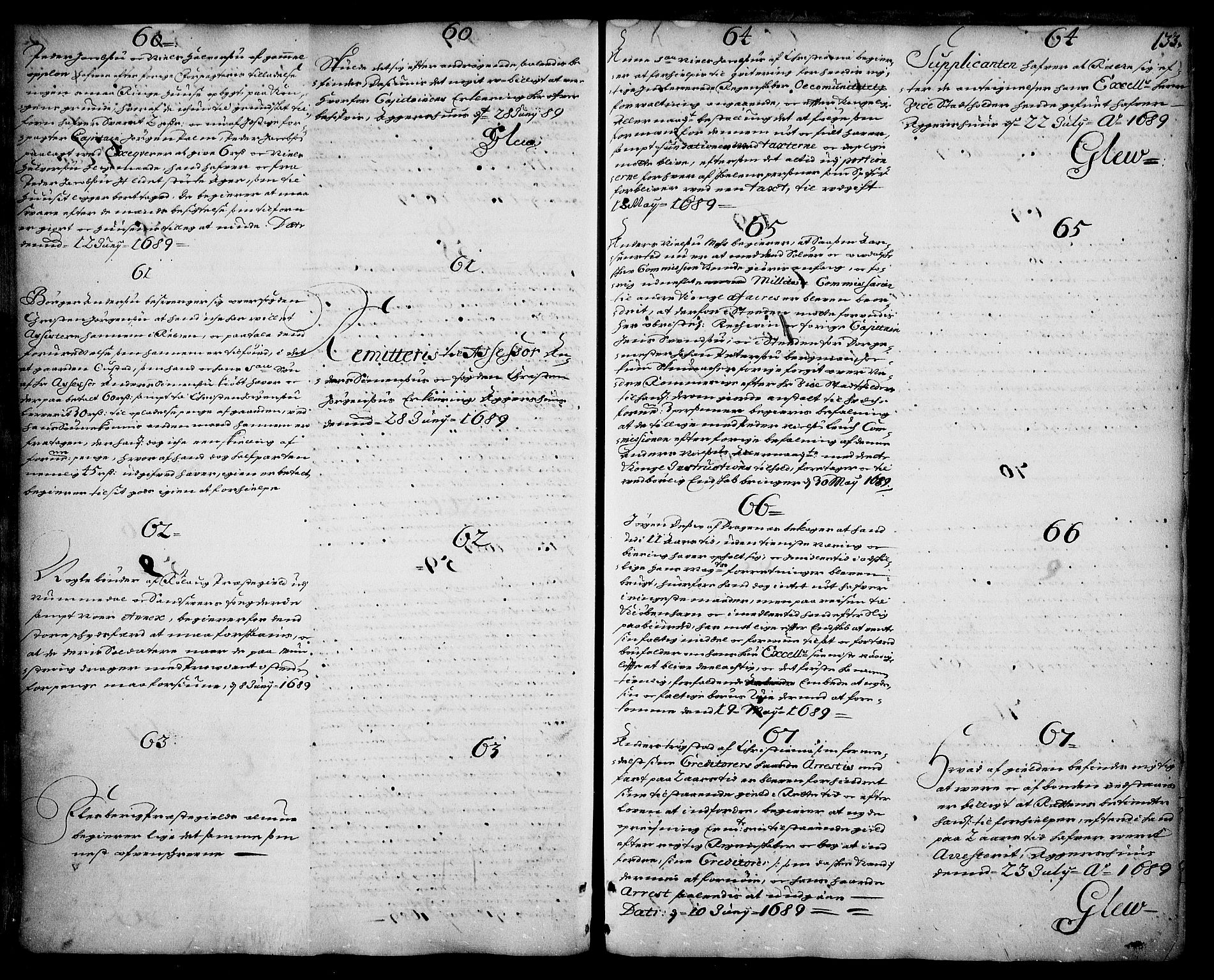 Stattholderembetet 1572-1771, RA/EA-2870/Ad/L0004: Supplikasjons- og resolusjonsprotokoll, 1683-1691, s. 132b-133a