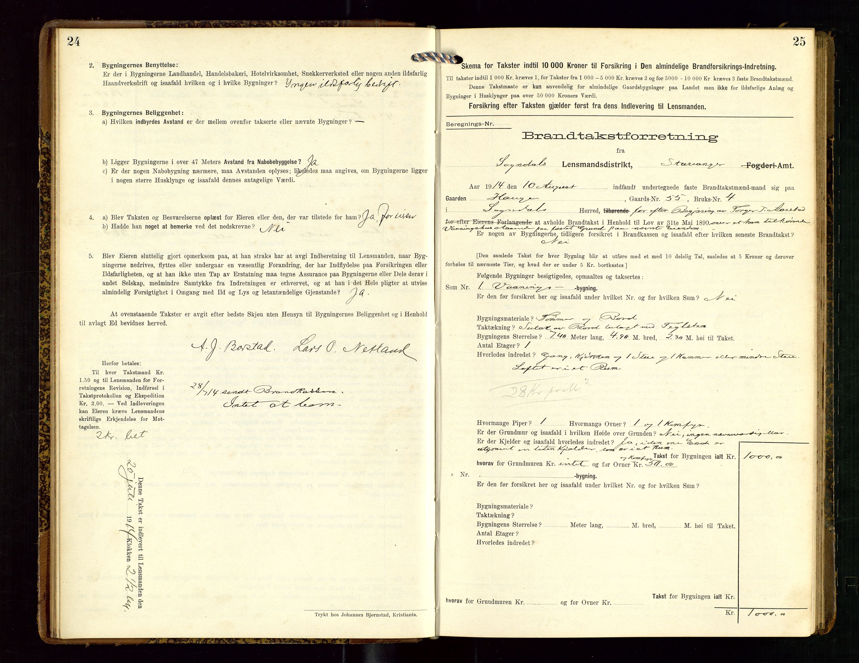 Sokndal lensmannskontor, AV/SAST-A-100417/Gob/L0003: "Brandtakst-Protokol", 1914-1917, s. 24-25