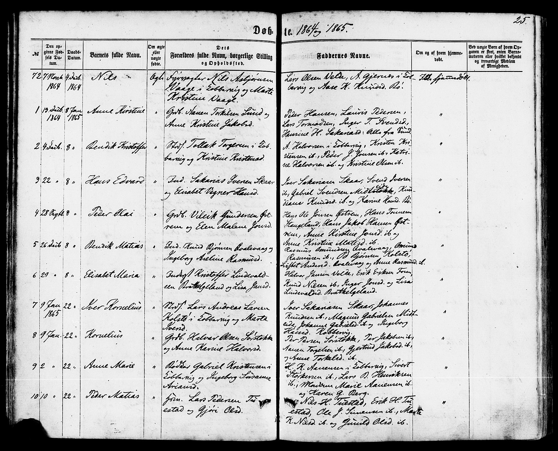 Avaldsnes sokneprestkontor, AV/SAST-A -101851/H/Ha/Haa/L0011: Ministerialbok nr. A 11, 1861-1880, s. 25