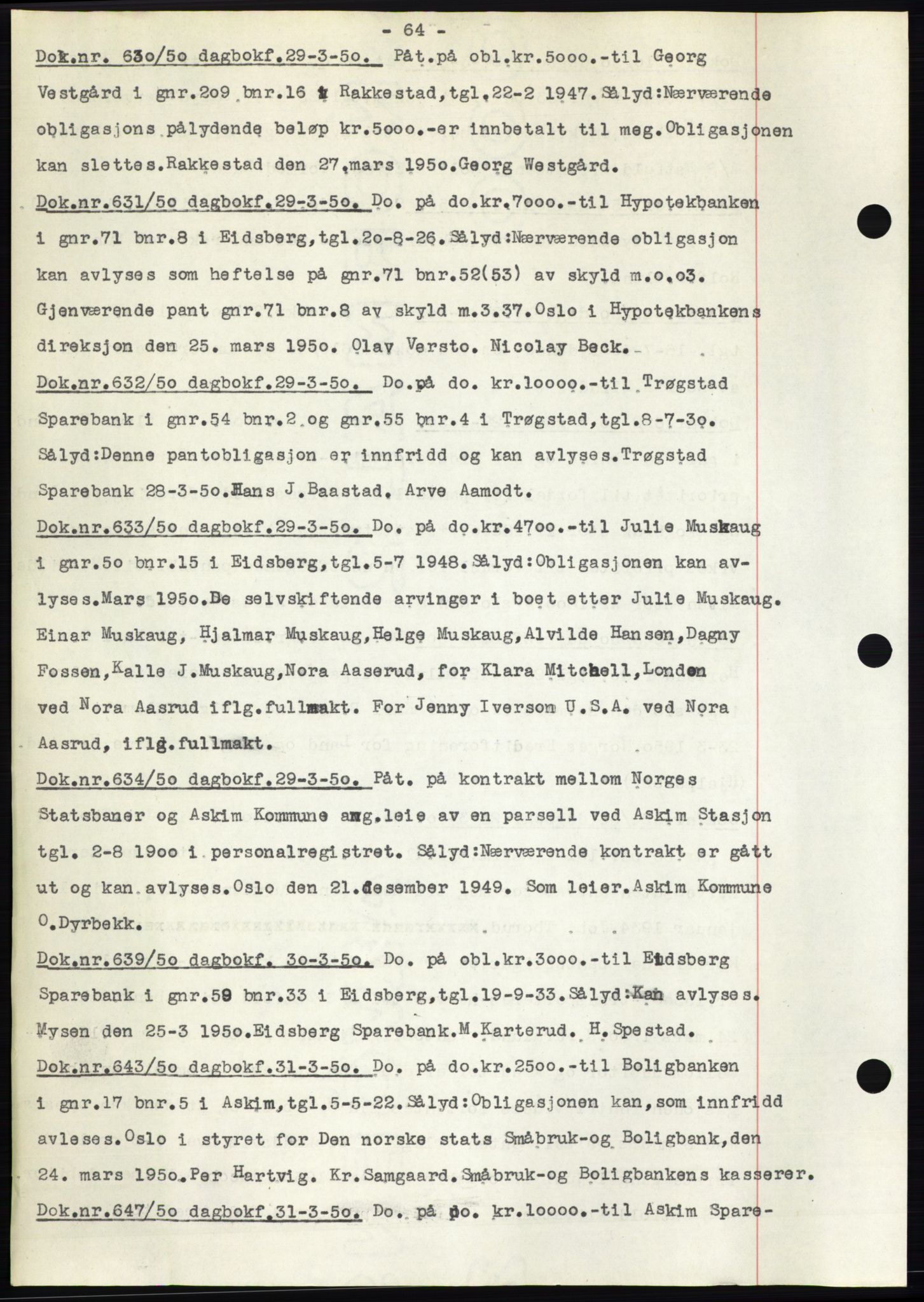 Rakkestad sorenskriveri, SAO/A-10686/G/Gb/Gba/Gbac/L0012: Pantebok nr. B1-4 og B16-20, 1949-1950, Dagboknr: 630/1950