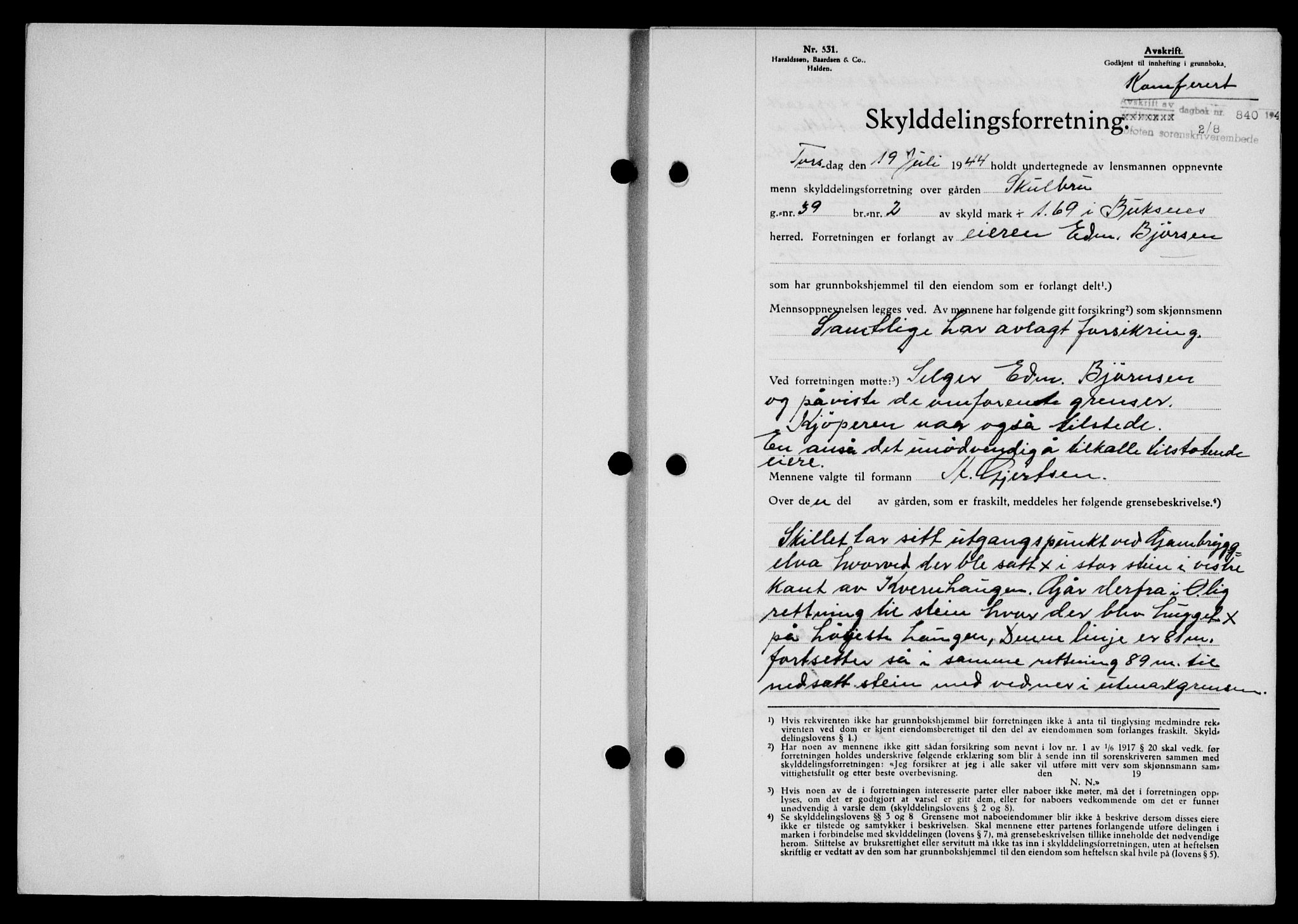 Lofoten sorenskriveri, SAT/A-0017/1/2/2C/L0012a: Pantebok nr. 12a, 1943-1944, Dagboknr: 840/1944
