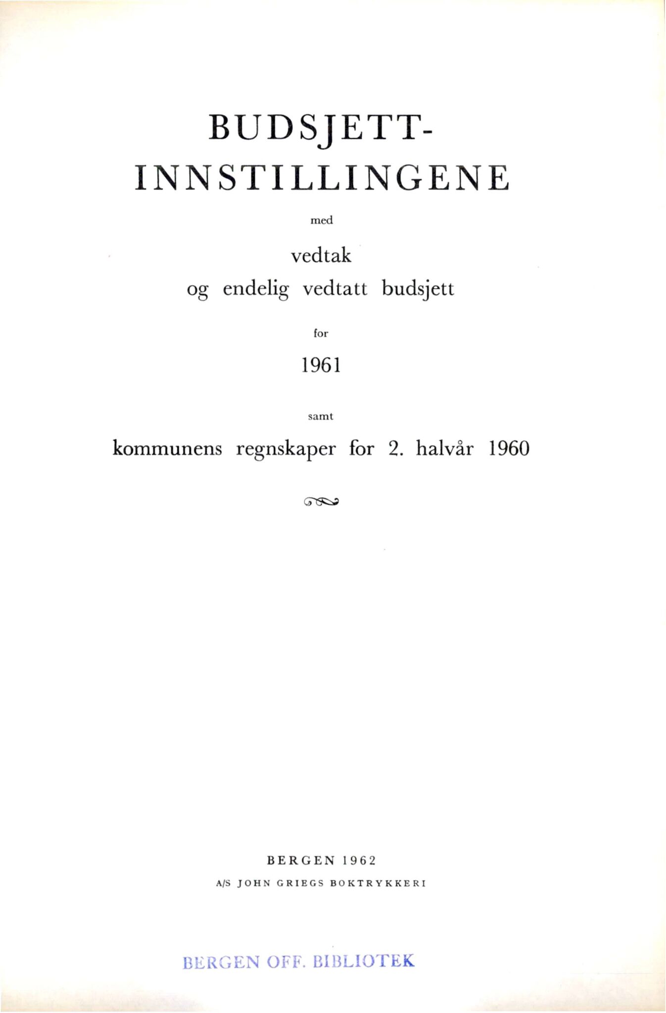 Bergen kommune. Formannskapet, BBA/A-0003/Ad/L0183: Bergens Kommuneforhandlinger, bind II, 1961