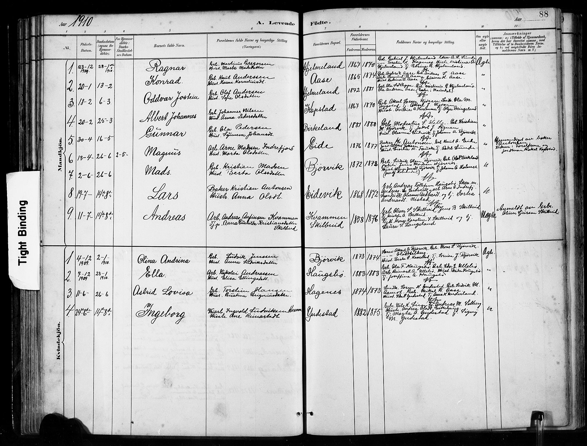 Gaular sokneprestembete, AV/SAB-A-80001/H/Hab: Klokkerbok nr. B 3, 1882-1913, s. 88