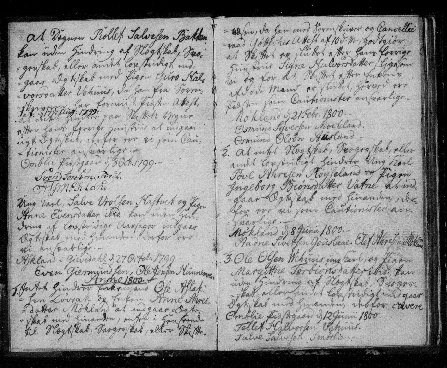Åmli sokneprestkontor, AV/SAK-1111-0050/F/Fe/L0002: Forlovererklæringer nr. A VI 41, 1799-1813