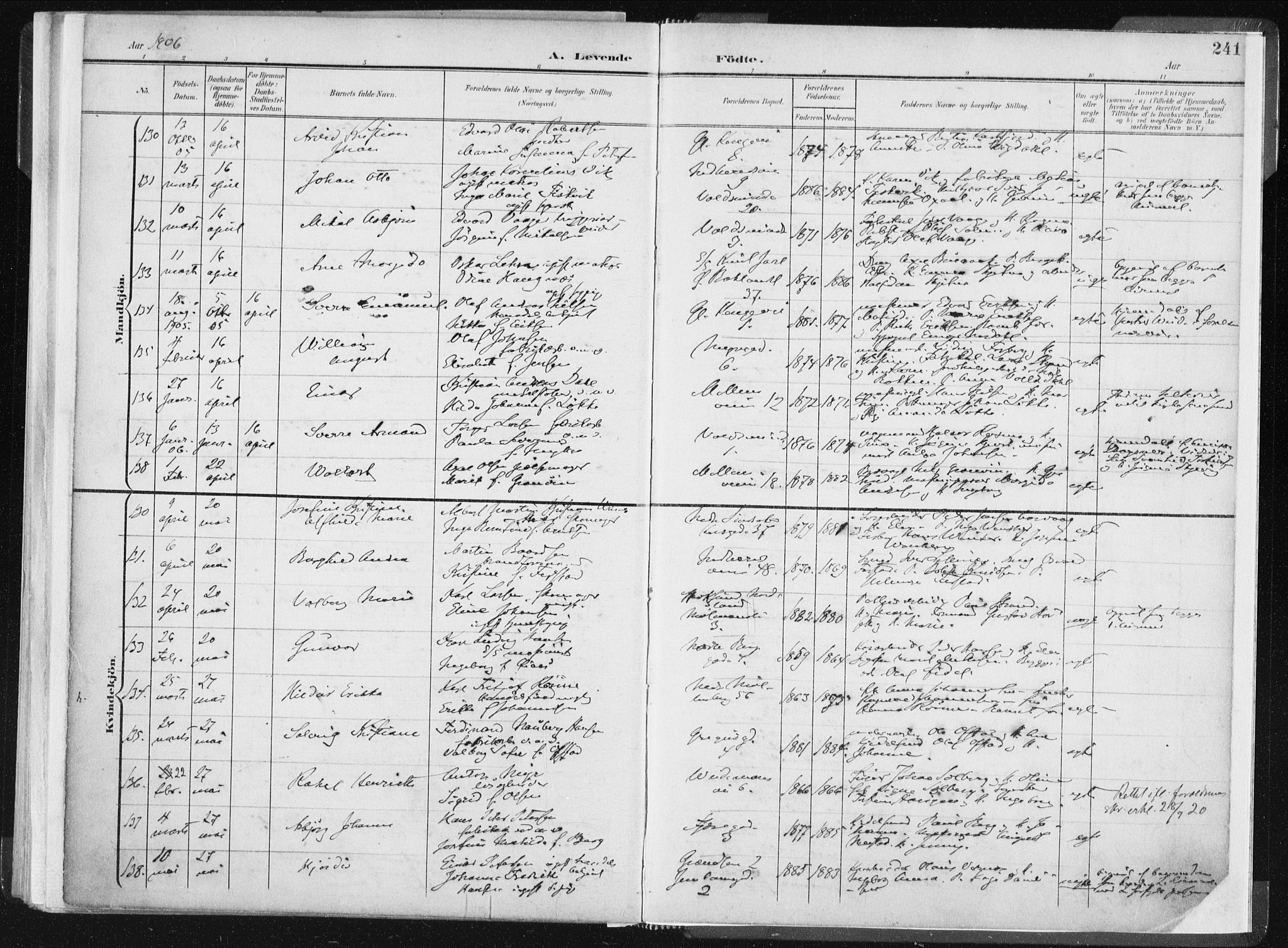 Ministerialprotokoller, klokkerbøker og fødselsregistre - Sør-Trøndelag, SAT/A-1456/604/L0199: Ministerialbok nr. 604A20I, 1901-1906, s. 241