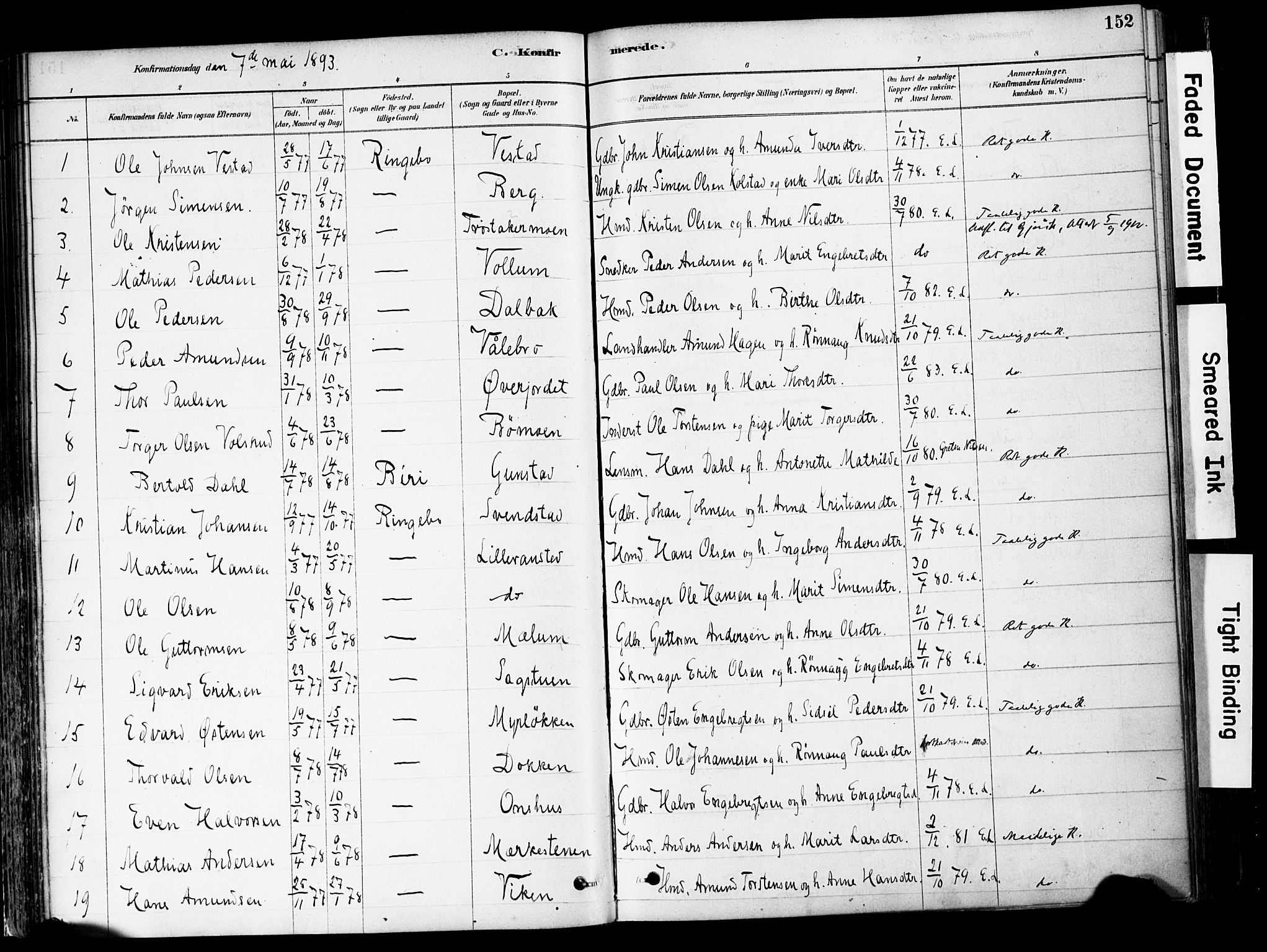 Ringebu prestekontor, AV/SAH-PREST-082/H/Ha/Haa/L0008: Ministerialbok nr. 8, 1878-1898, s. 152