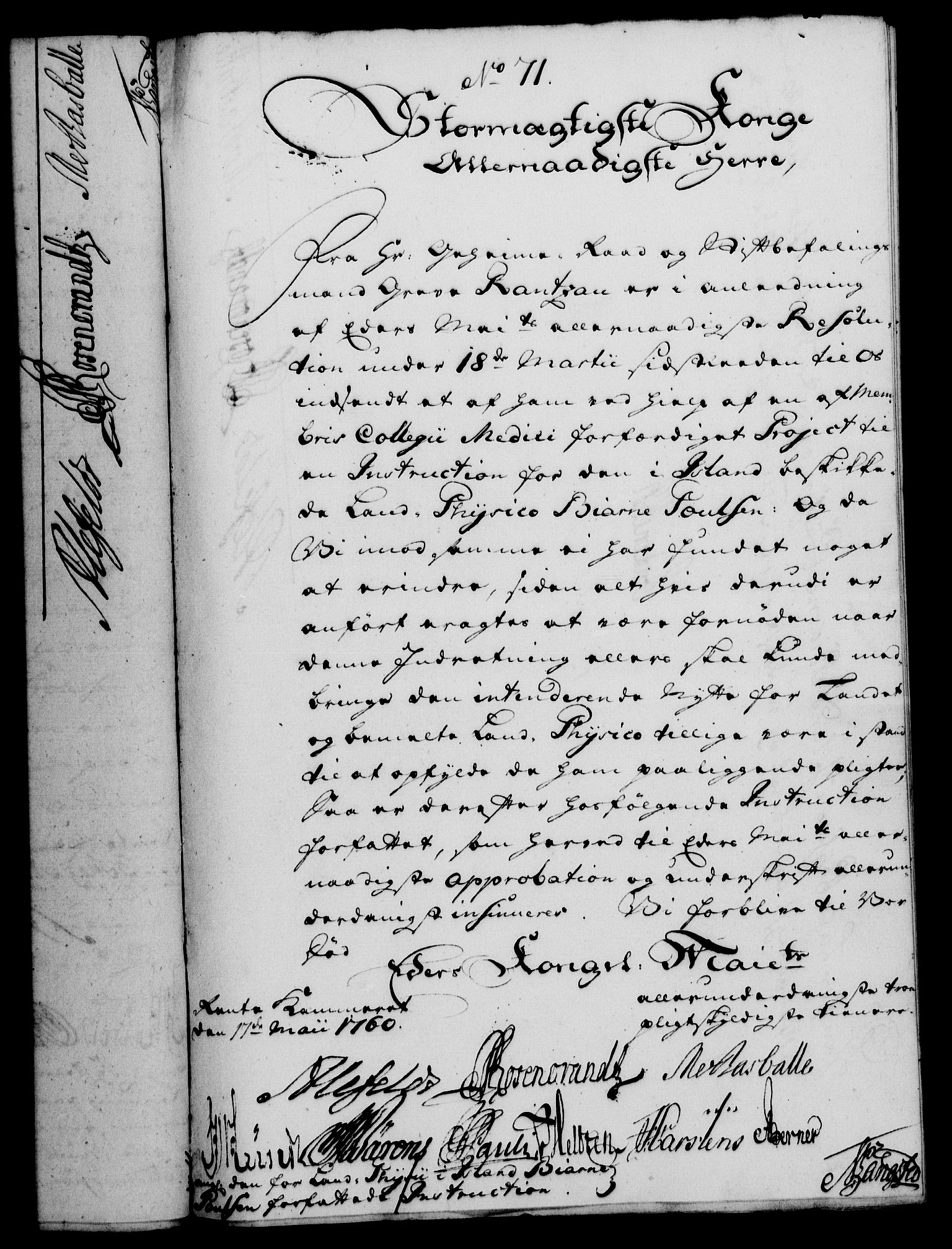 Rentekammeret, Kammerkanselliet, AV/RA-EA-3111/G/Gf/Gfa/L0042: Norsk relasjons- og resolusjonsprotokoll (merket RK 52.42), 1760, s. 267