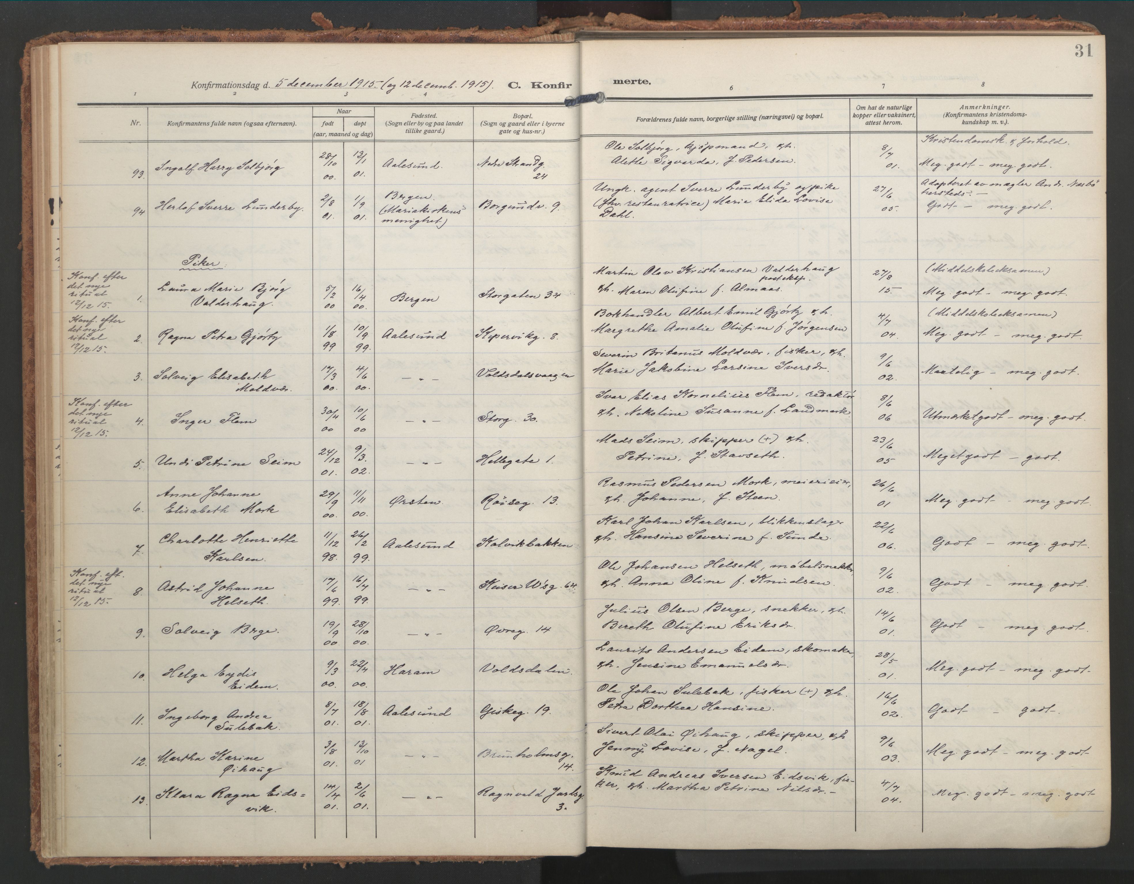 Ministerialprotokoller, klokkerbøker og fødselsregistre - Møre og Romsdal, SAT/A-1454/529/L0461: Ministerialbok nr. 529A11, 1914-1925, s. 31