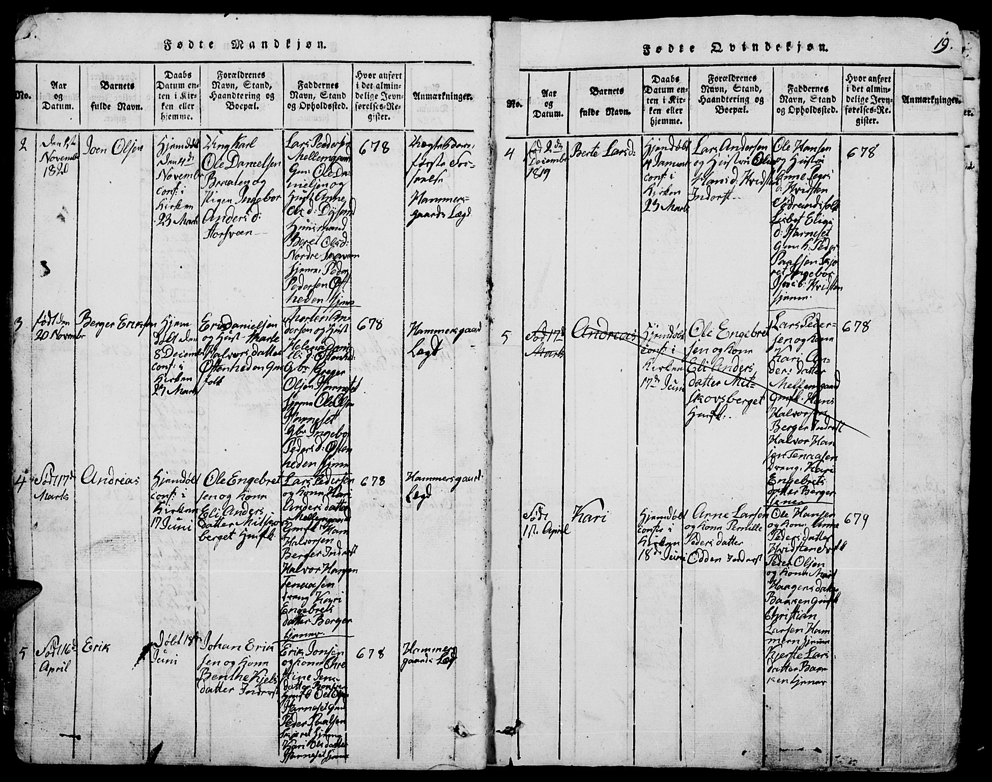 Trysil prestekontor, AV/SAH-PREST-046/H/Ha/Hab/L0005: Klokkerbok nr. 5, 1814-1877, s. 18-19