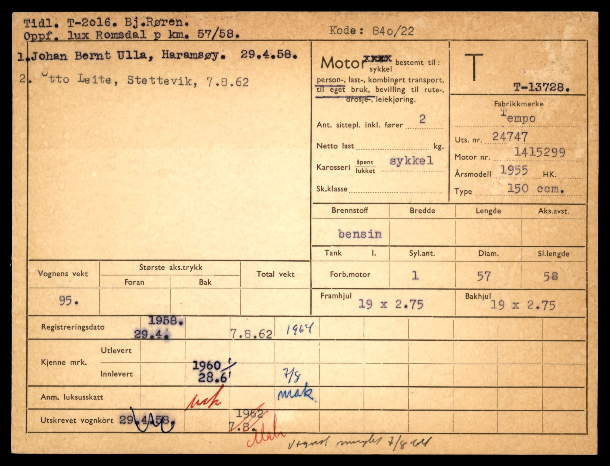 Møre og Romsdal vegkontor - Ålesund trafikkstasjon, AV/SAT-A-4099/F/Fe/L0041: Registreringskort for kjøretøy T 13710 - T 13905, 1927-1998, s. 287