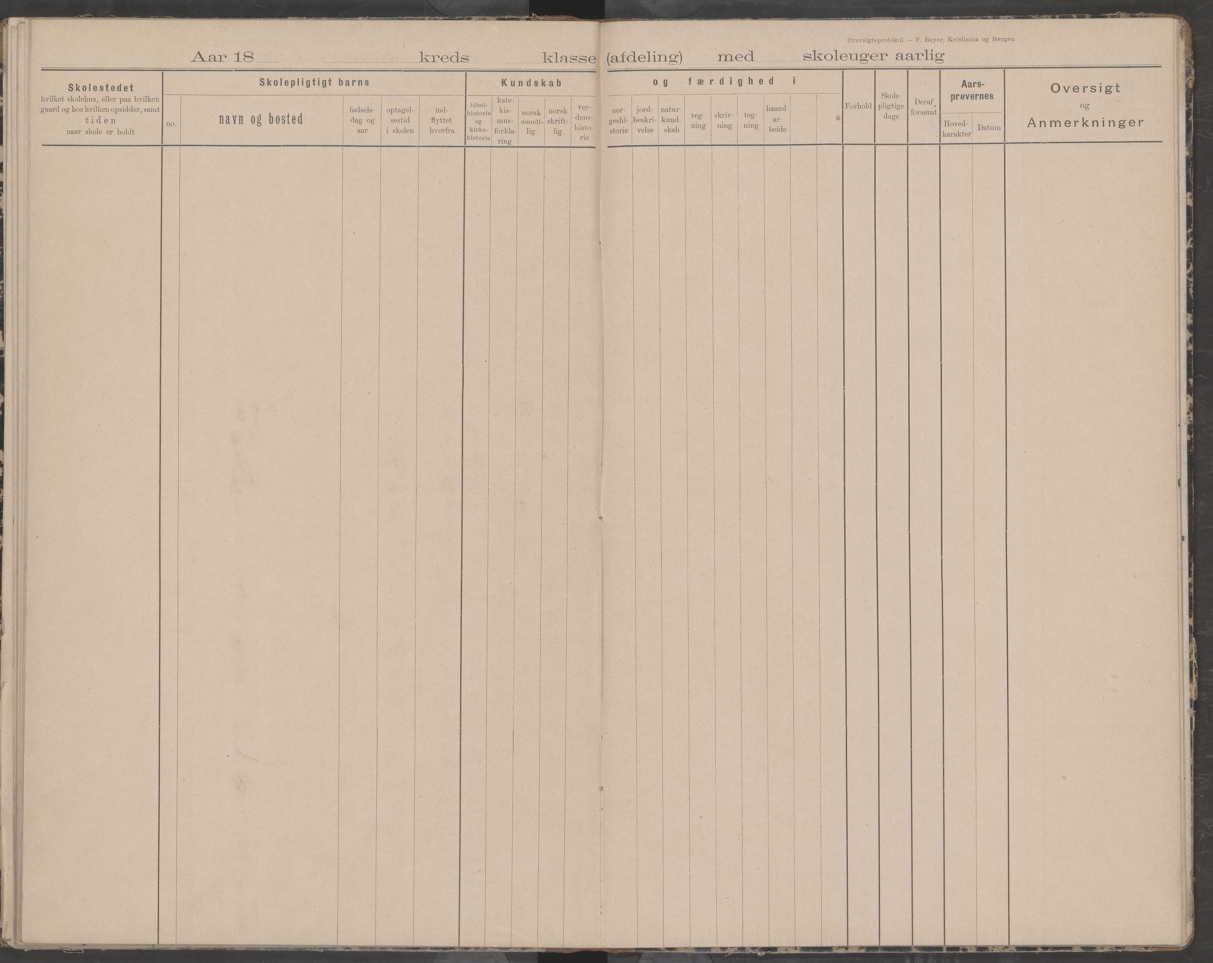 Bodin kommune. Støver skolekrets, AIN/K-18431.510.07/F/Fa/L0002: Oversiktsprotokoll, 1893-1912