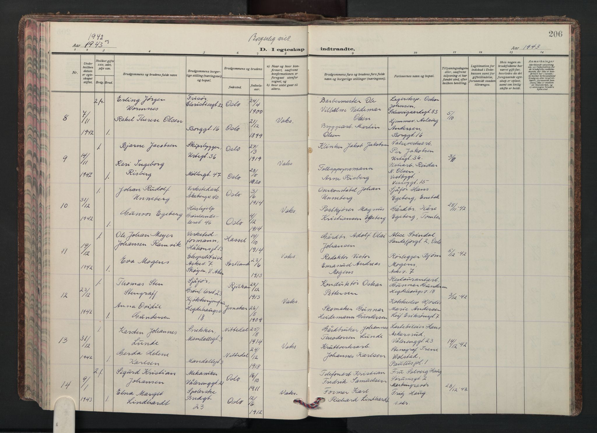 Grønland prestekontor Kirkebøker, SAO/A-10848/F/Fa/L0020: Ministerialbok nr. 20, 1935-1946, s. 206