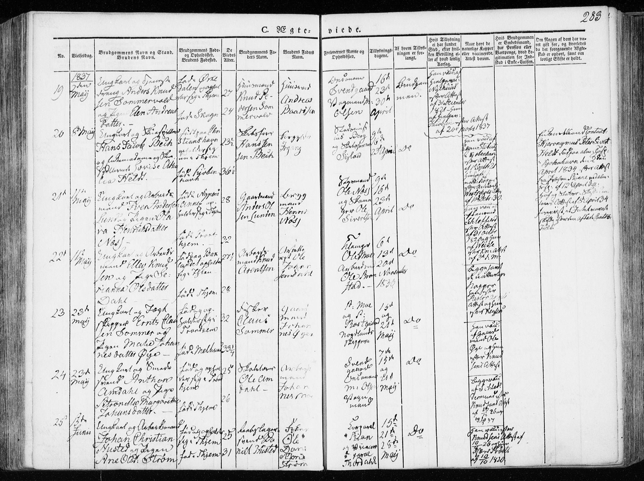 Ministerialprotokoller, klokkerbøker og fødselsregistre - Sør-Trøndelag, AV/SAT-A-1456/601/L0047: Ministerialbok nr. 601A15, 1831-1839, s. 283