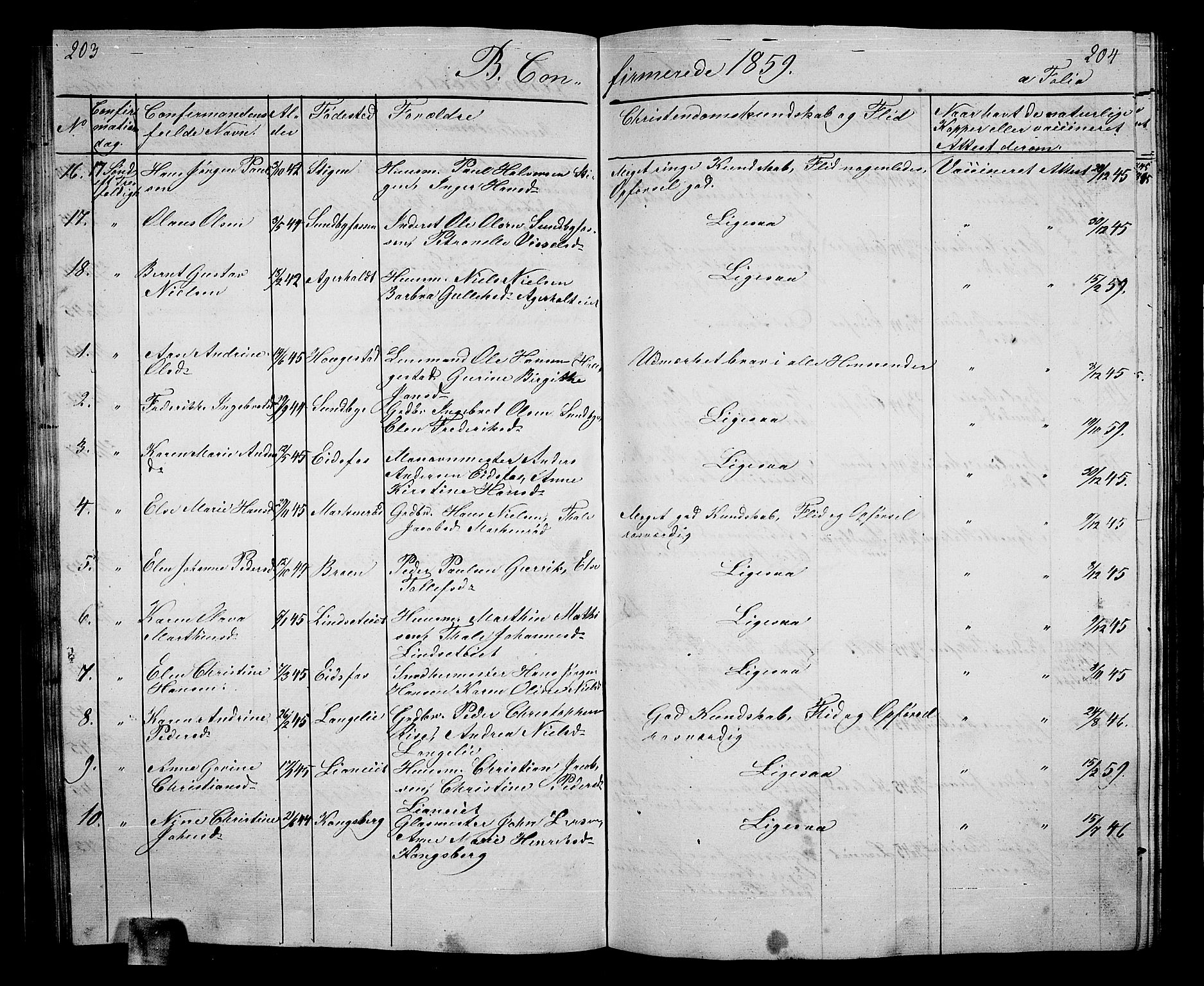 Hof kirkebøker, AV/SAKO-A-64/G/Ga/L0002: Klokkerbok nr. I 2, 1859-1873, s. 203-204
