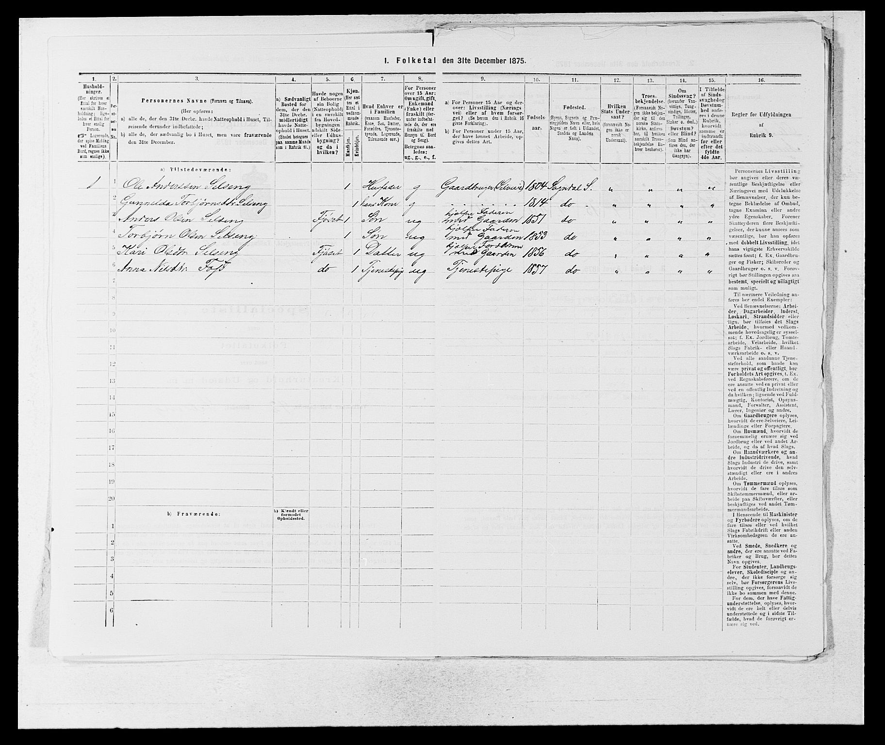 SAB, Folketelling 1875 for 1420P Sogndal prestegjeld, 1875, s. 891