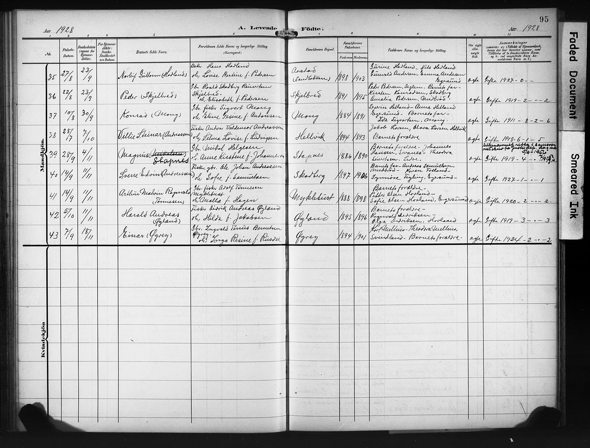 Eigersund sokneprestkontor, AV/SAST-A-101807/001/30/30BB/L0011: Klokkerbok nr. B 11, 1908-1930, s. 95