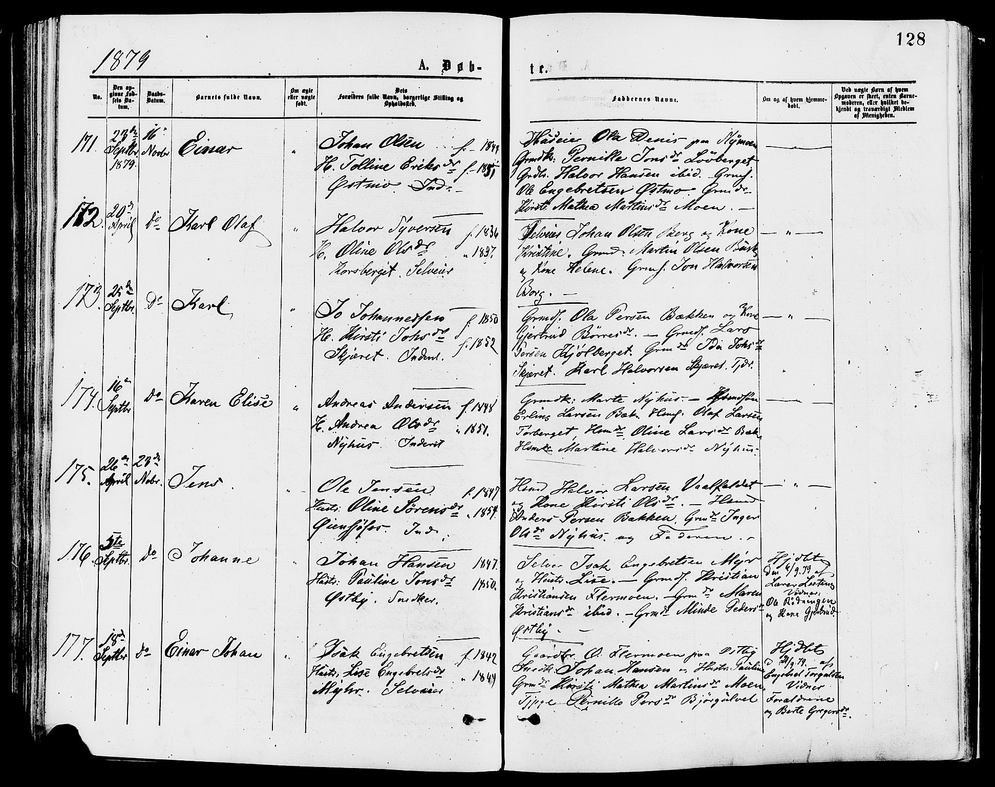 Trysil prestekontor, AV/SAH-PREST-046/H/Ha/Haa/L0007: Ministerialbok nr. 7, 1874-1880, s. 128