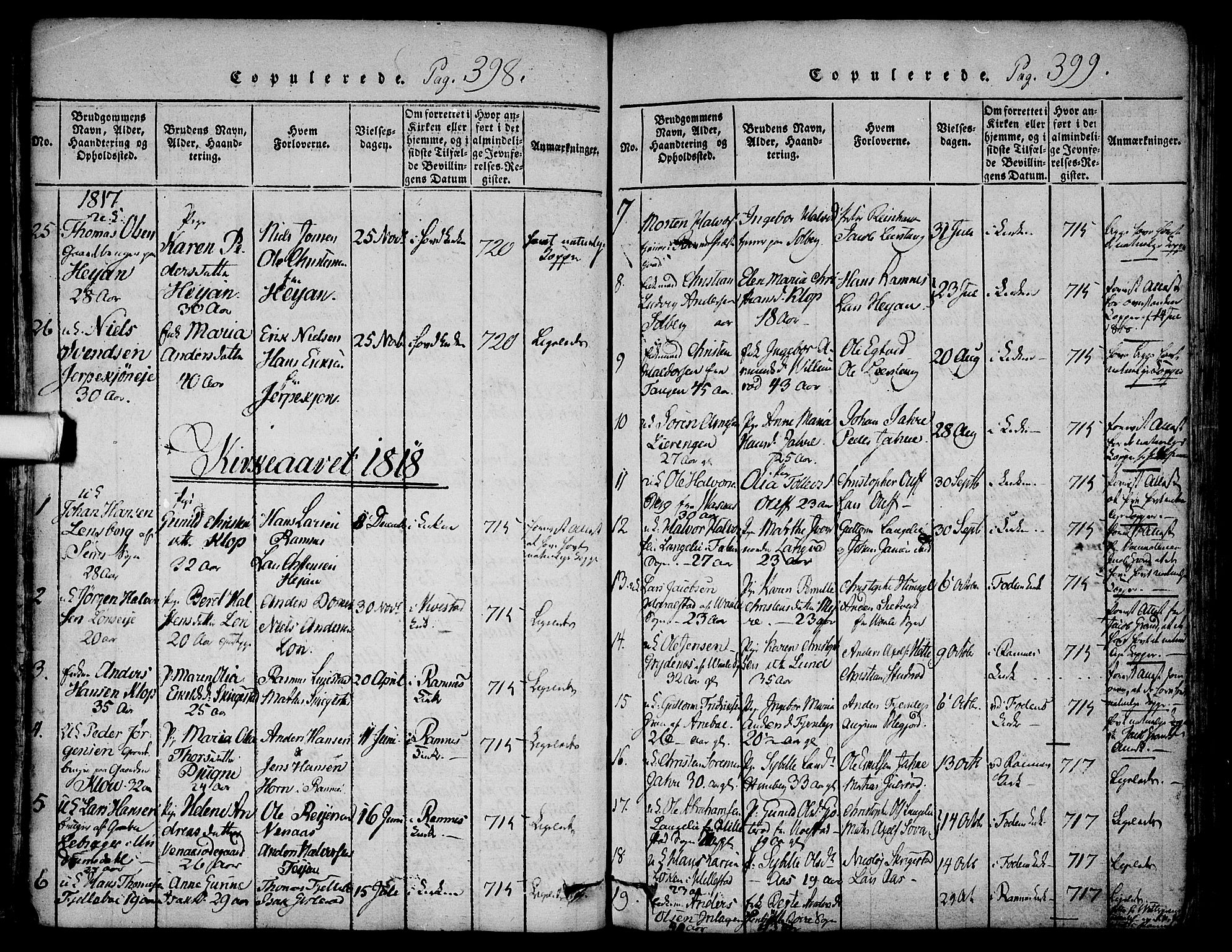 Ramnes kirkebøker, AV/SAKO-A-314/F/Fa/L0004: Ministerialbok nr. I 4, 1813-1840, s. 398-399