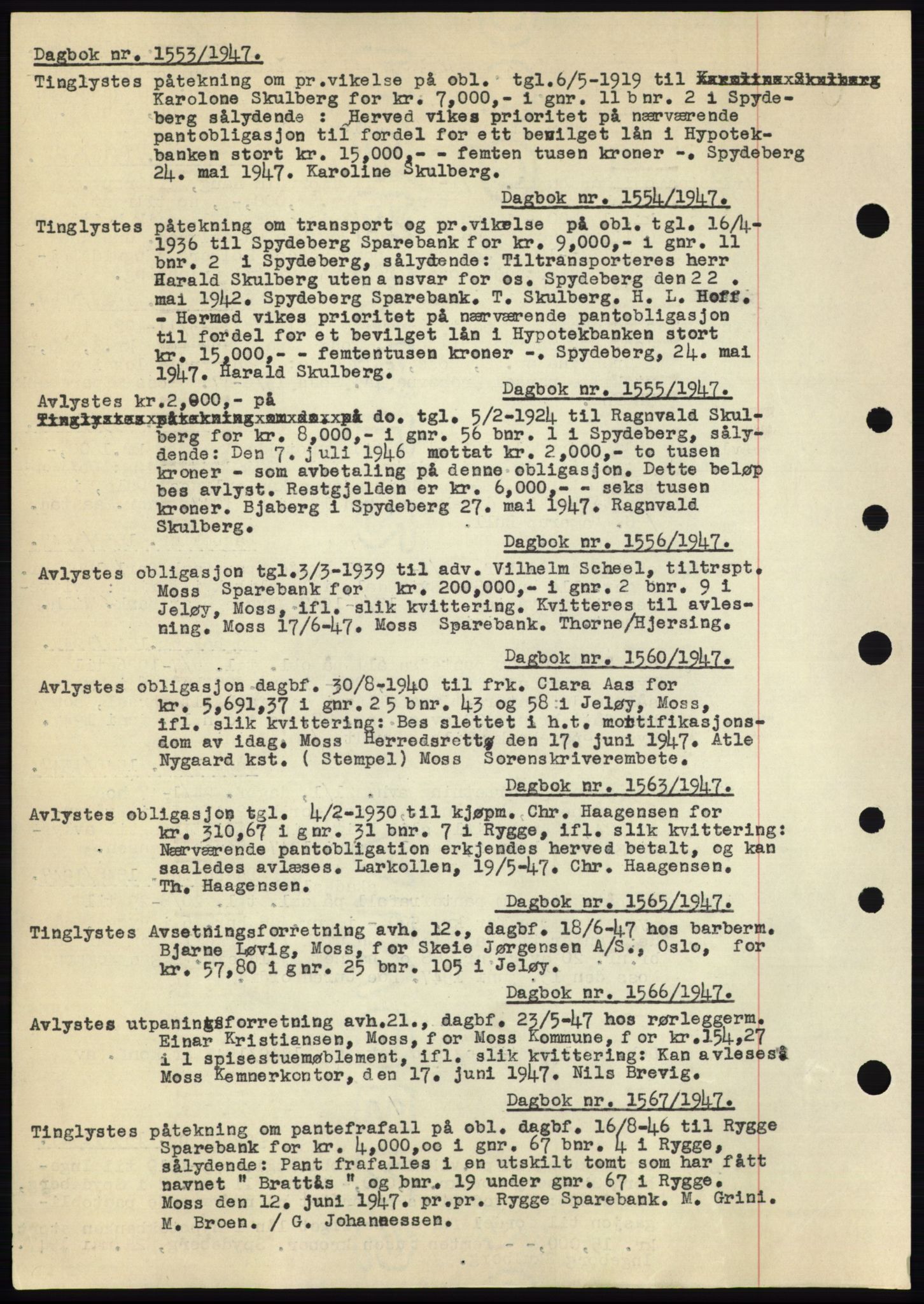 Moss sorenskriveri, SAO/A-10168: Pantebok nr. C10, 1938-1950, Dagboknr: 1554/1947