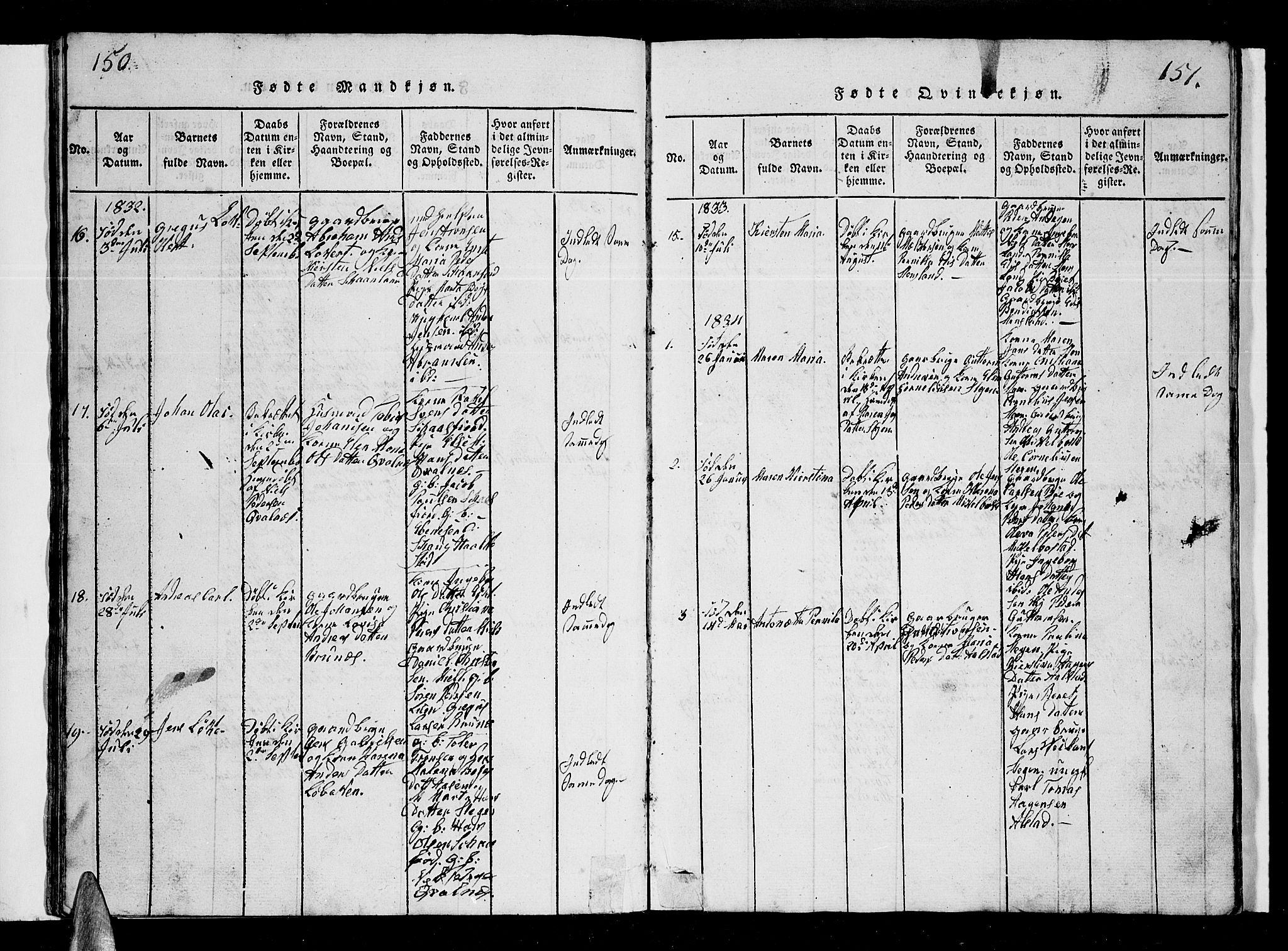 Ministerialprotokoller, klokkerbøker og fødselsregistre - Nordland, AV/SAT-A-1459/855/L0812: Klokkerbok nr. 855C01, 1821-1838, s. 150-151