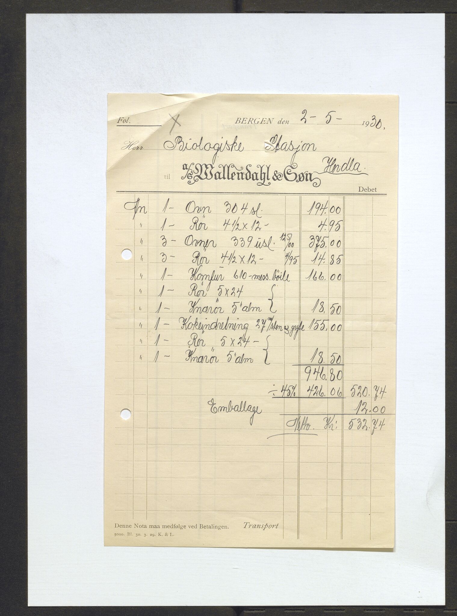 Bergens Museum, AV/SAB-A-17301/13/D/L0002: Korrespondanse , 1928-1940, s. 296