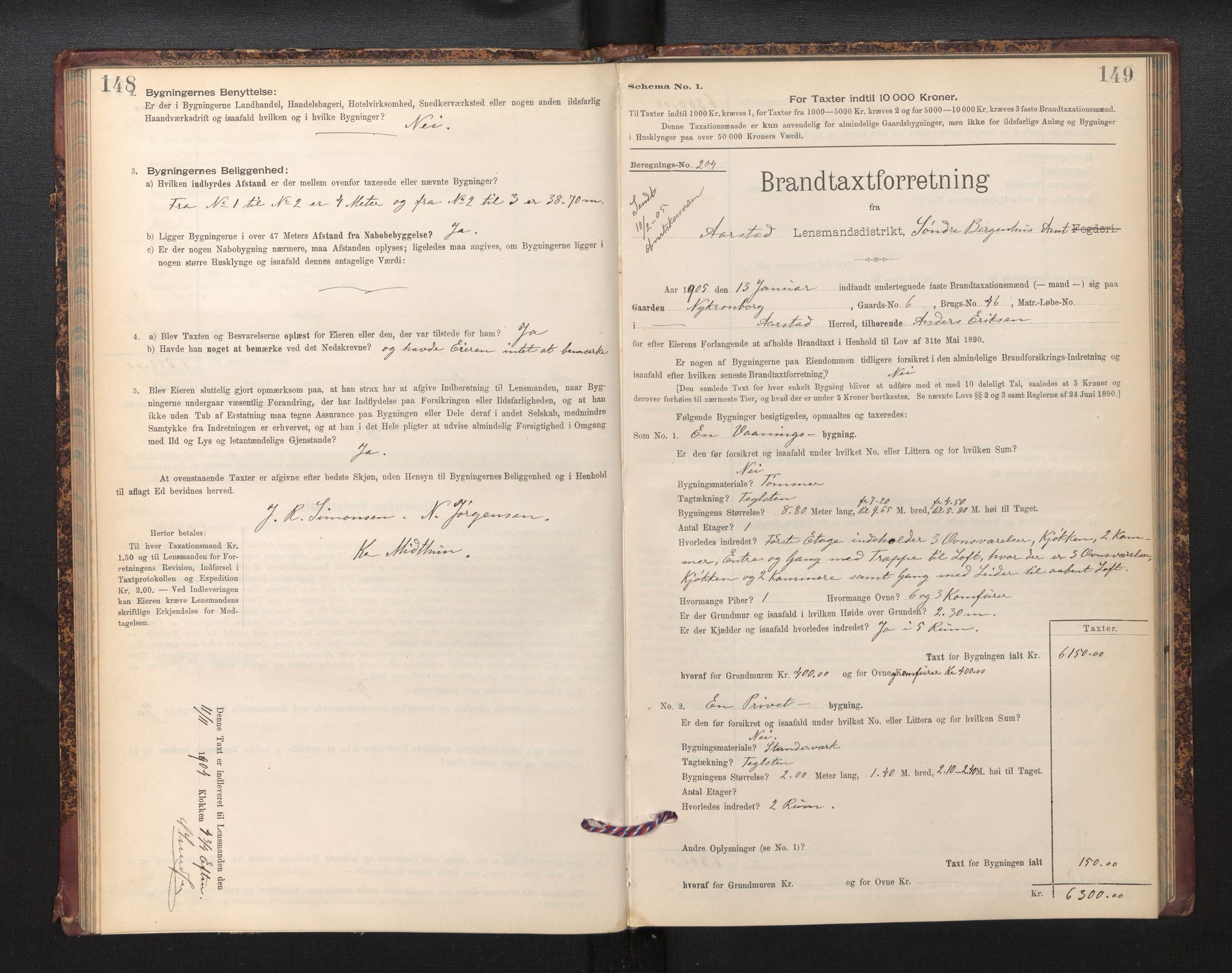Lensmannen i Årstad, SAB/A-36201/0012/L0013: Branntakstprotokoll,skjematakst, 1901-1907, s. 148-149