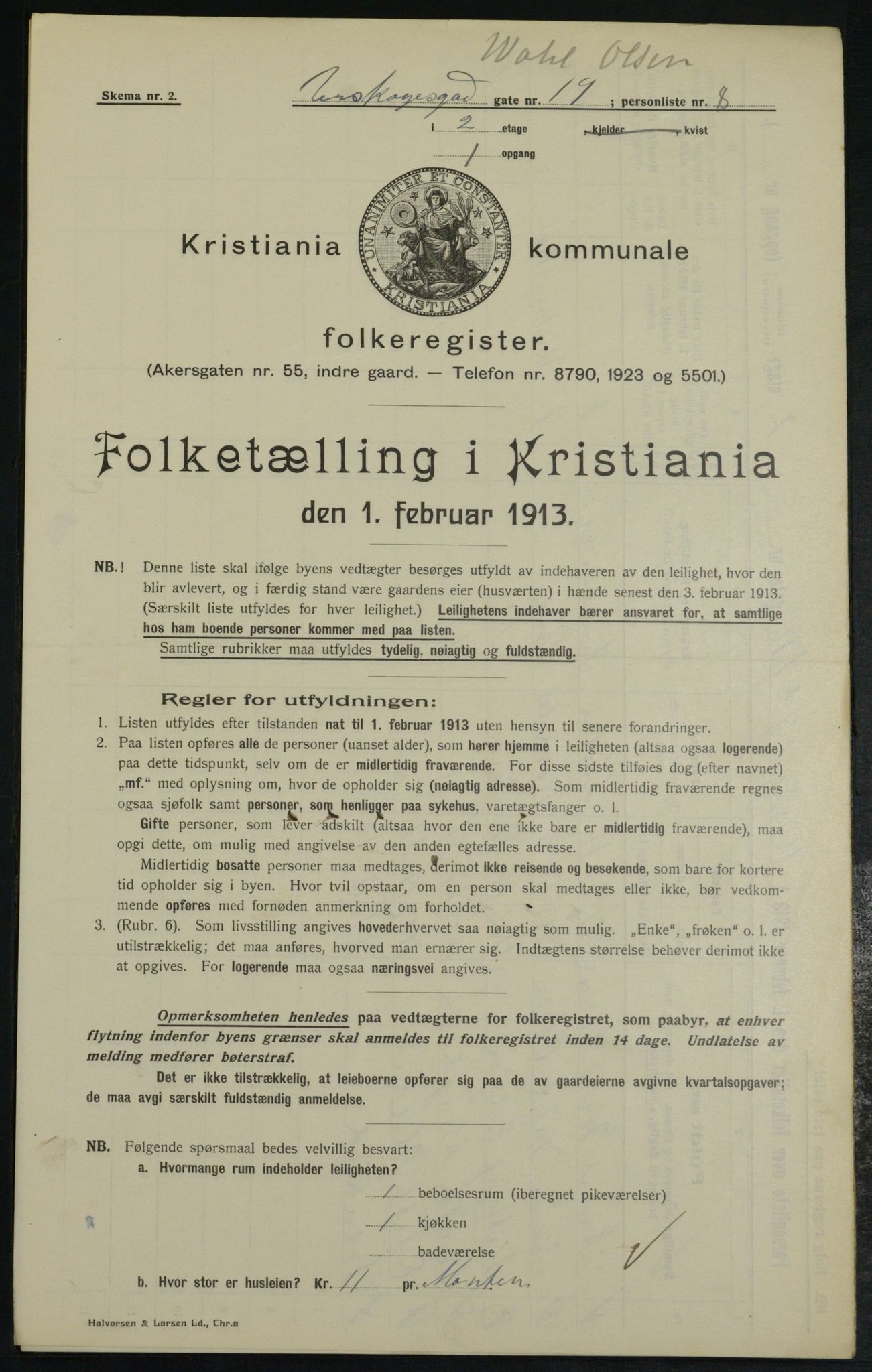 OBA, Kommunal folketelling 1.2.1913 for Kristiania, 1913, s. 2494