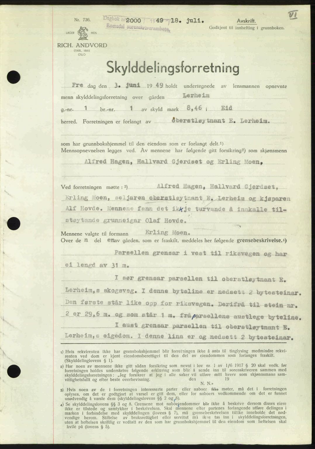 Romsdal sorenskriveri, SAT/A-4149/1/2/2C: Pantebok nr. A30, 1949-1949, Dagboknr: 2000/1949