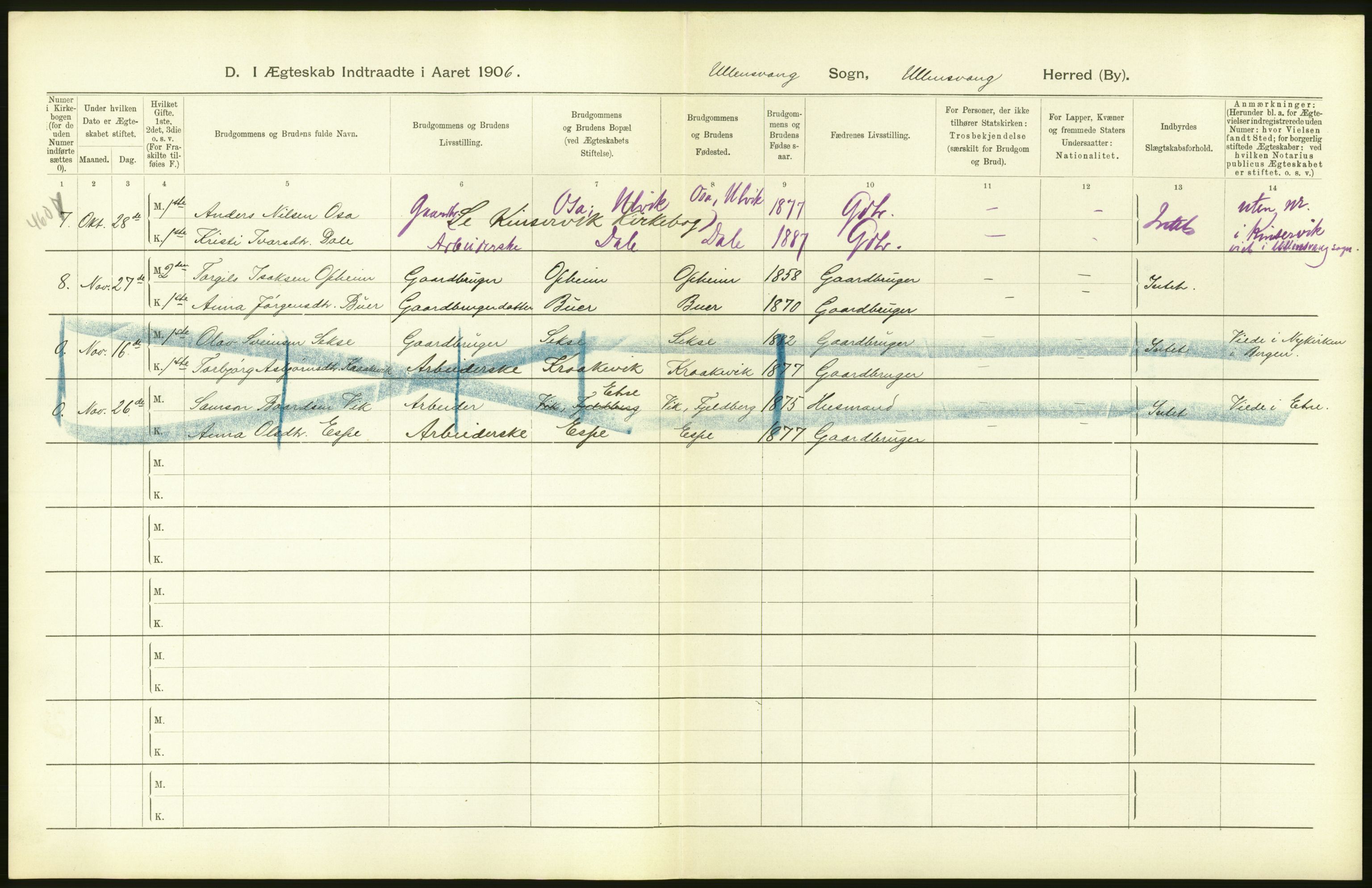 Statistisk sentralbyrå, Sosiodemografiske emner, Befolkning, RA/S-2228/D/Df/Dfa/Dfad/L0029: S. Bergenhus amt: Gifte, dødfødte. Bygder., 1906, s. 32