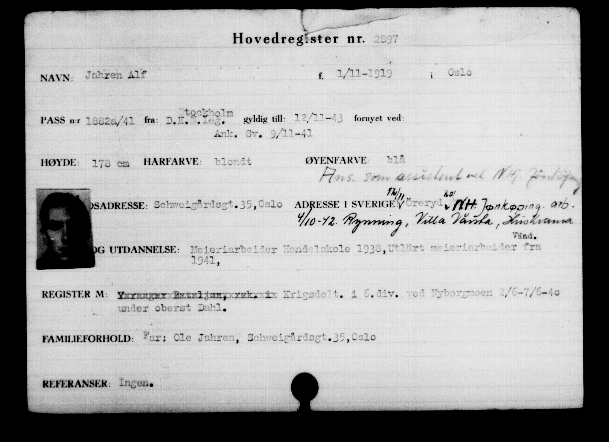 Utenriksstasjonene, Legasjonen i Stockholm, Flyktningkontoret, AV/RA-S-6753/V/Va/L0003: Kjesäterkartoteket, flyktninger med registreringsnr. 2001-3495, 1940-1945, s. 1300