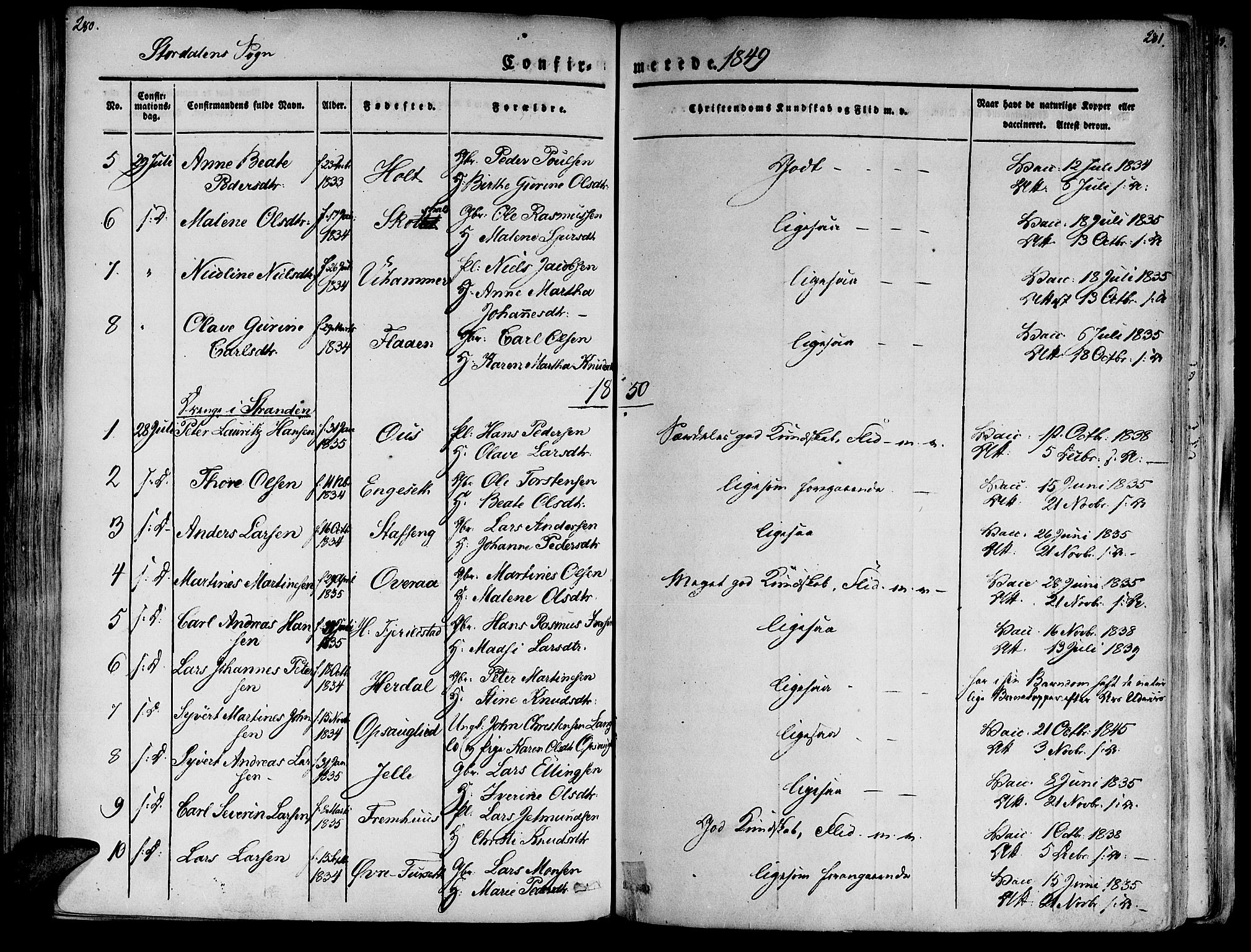 Ministerialprotokoller, klokkerbøker og fødselsregistre - Møre og Romsdal, AV/SAT-A-1454/520/L0274: Ministerialbok nr. 520A04, 1827-1864, s. 280-281