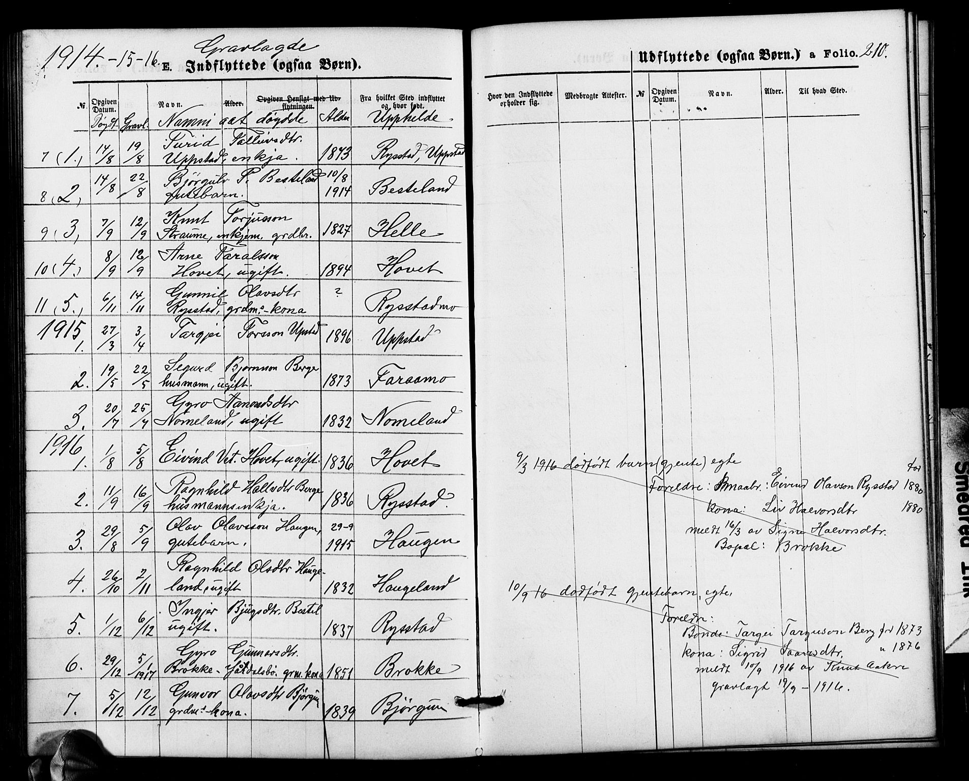 Valle sokneprestkontor, AV/SAK-1111-0044/F/Fb/Fbb/L0002: Klokkerbok nr. B 2, 1875-1921, s. 210