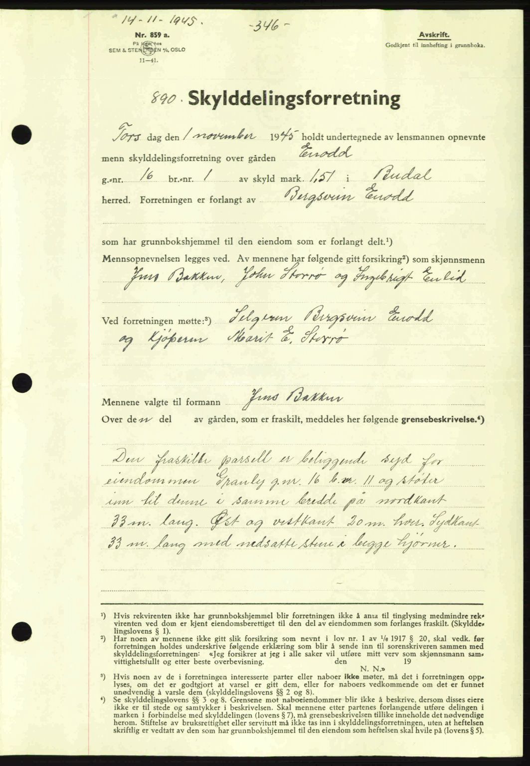 Gauldal sorenskriveri, SAT/A-0014/1/2/2C: Pantebok nr. A1a, 1945-1945, Dagboknr: 890/1945