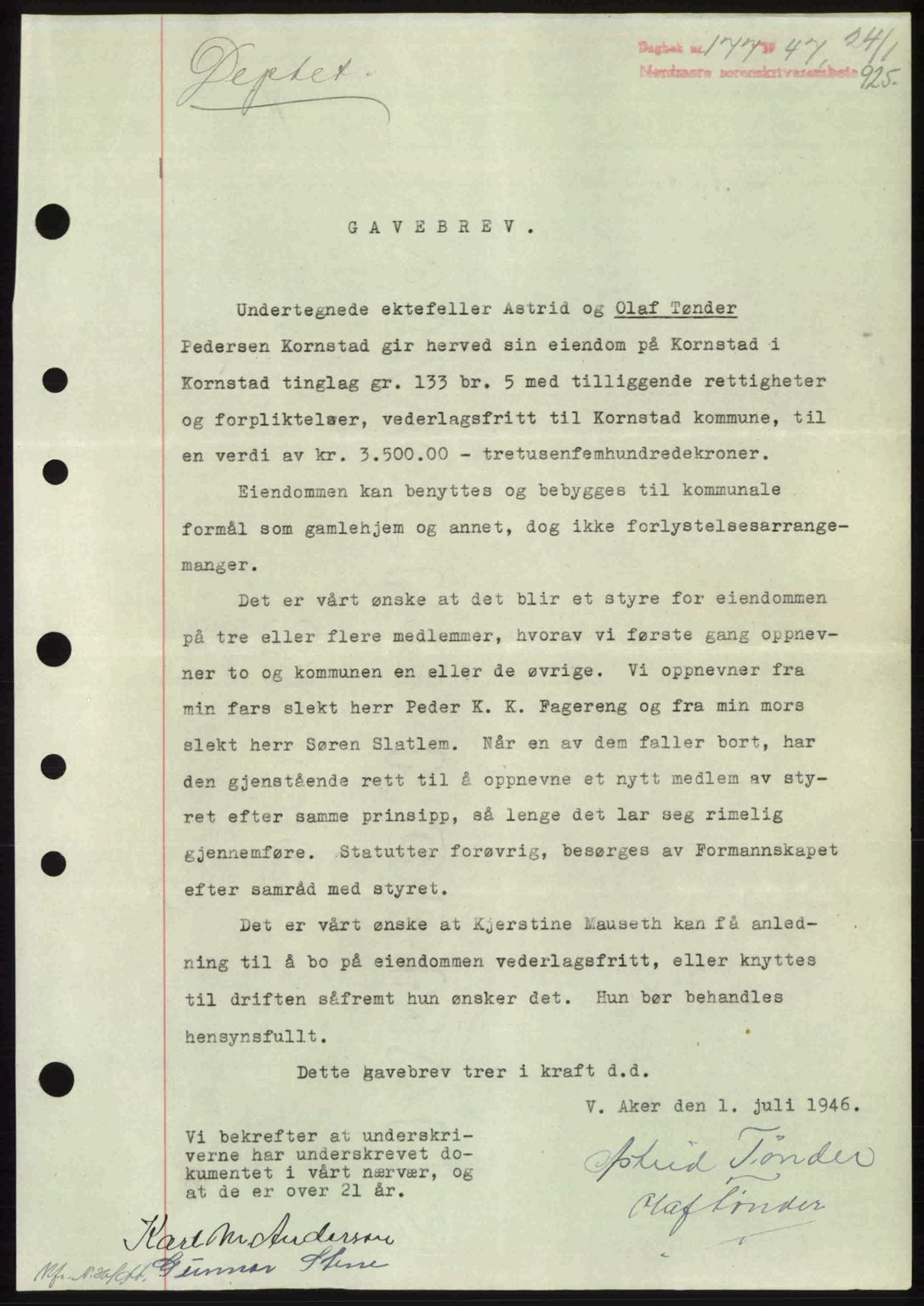 Nordmøre sorenskriveri, SAT/A-4132/1/2/2Ca: Pantebok nr. A103, 1946-1947, Dagboknr: 177/1947