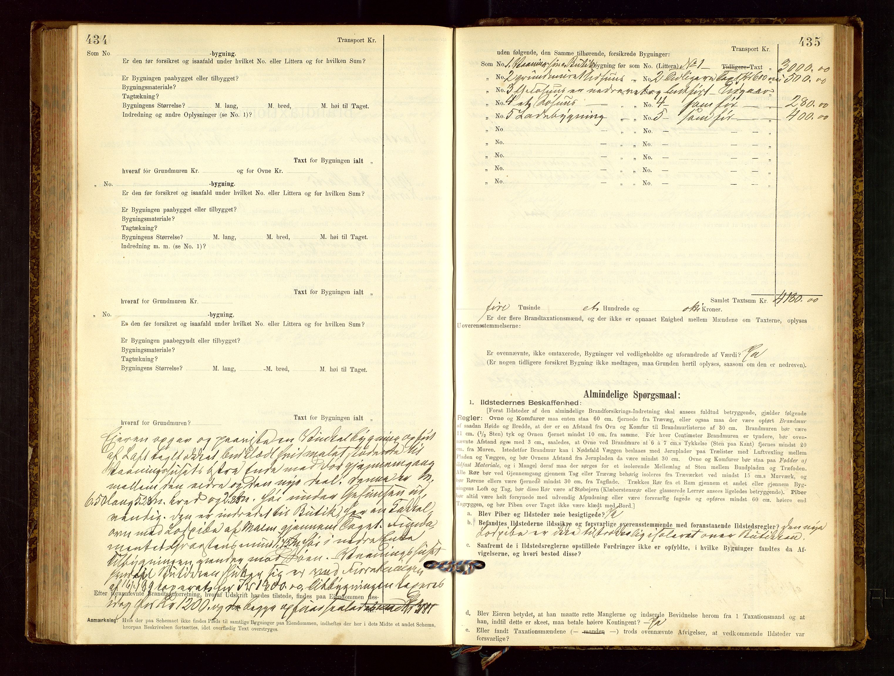 Nedstrand lensmannskontor, SAST/A-100236/Gob/L0001: "Brandtaxationsprotokol for Nerstrand Lensmandsdistrikt Ryfylke fogderi", 1895-1915, s. 434-435