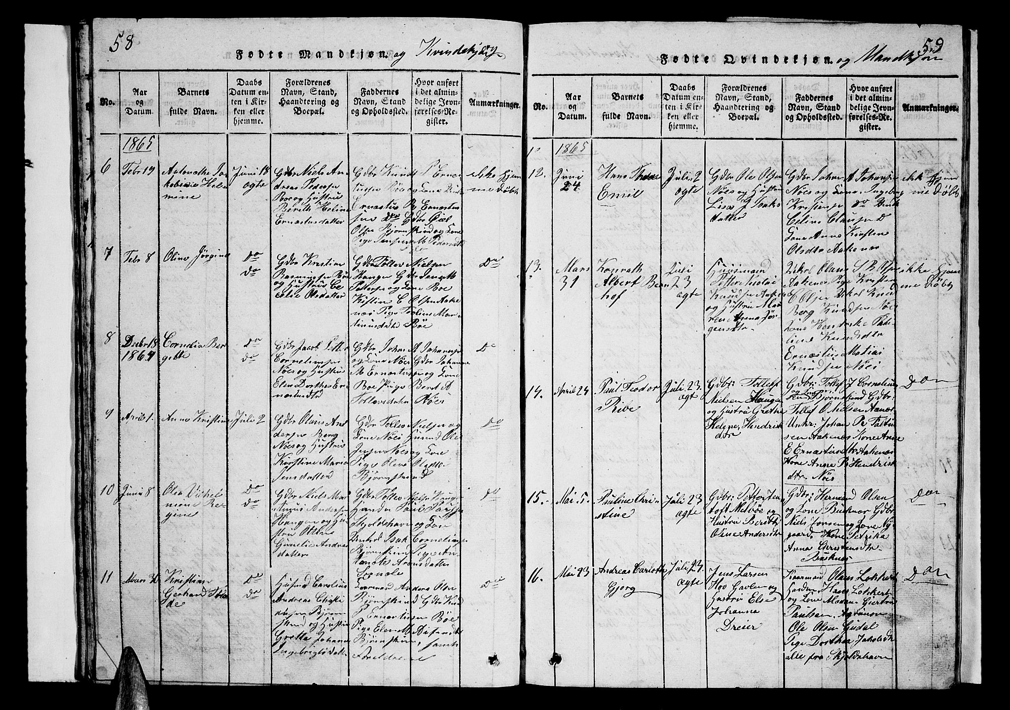 Ministerialprotokoller, klokkerbøker og fødselsregistre - Nordland, AV/SAT-A-1459/899/L1446: Klokkerbok nr. 899C01, 1820-1868, s. 58-59