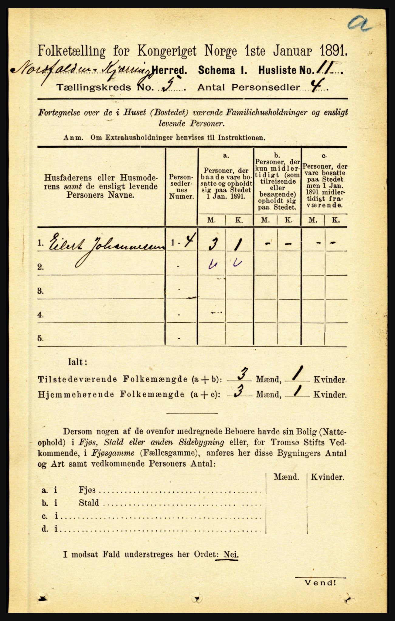 RA, Folketelling 1891 for 1846 Nordfold-Kjerringøy herred, 1891, s. 1137