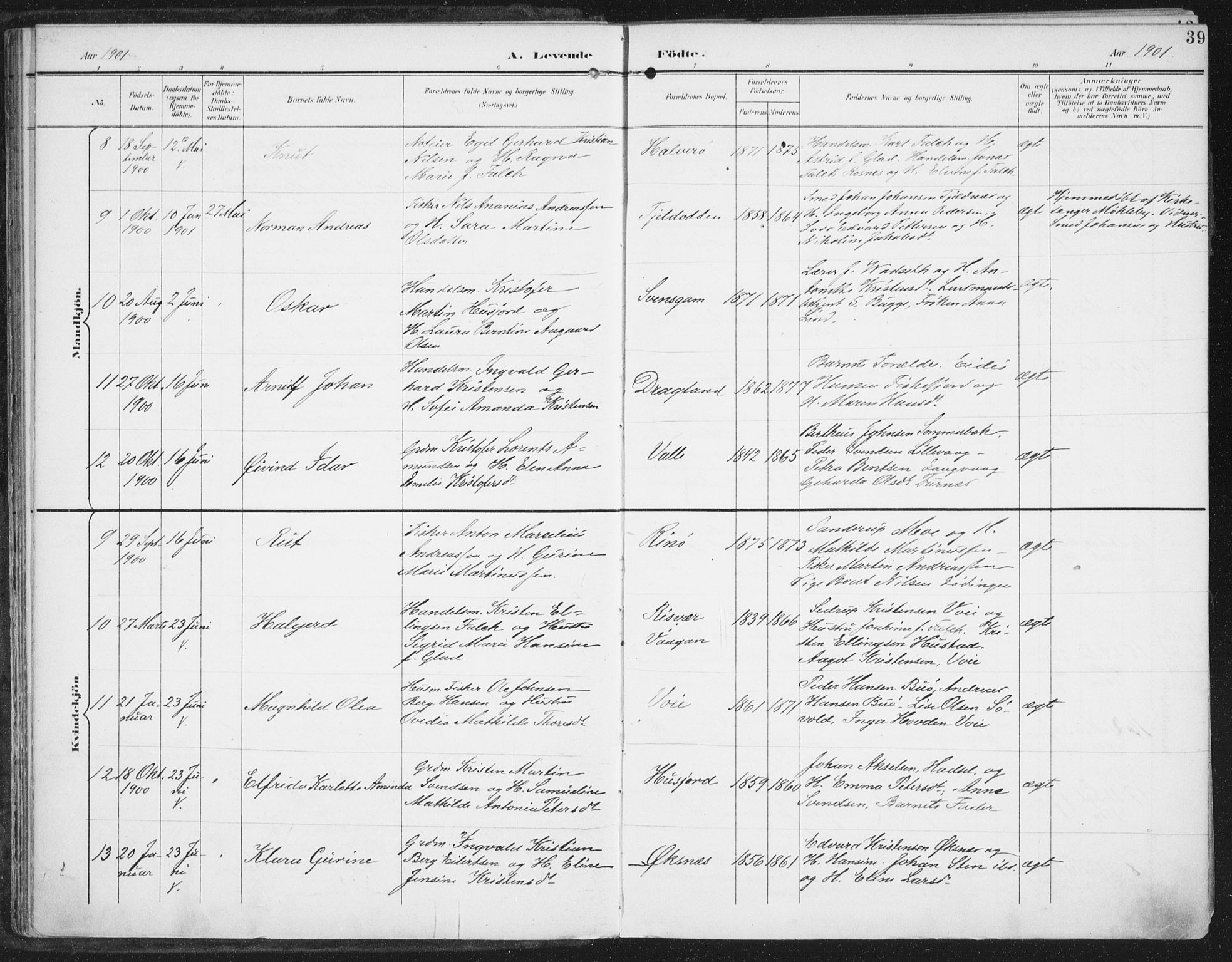 Ministerialprotokoller, klokkerbøker og fødselsregistre - Nordland, AV/SAT-A-1459/872/L1036: Ministerialbok nr. 872A11, 1897-1913, s. 39