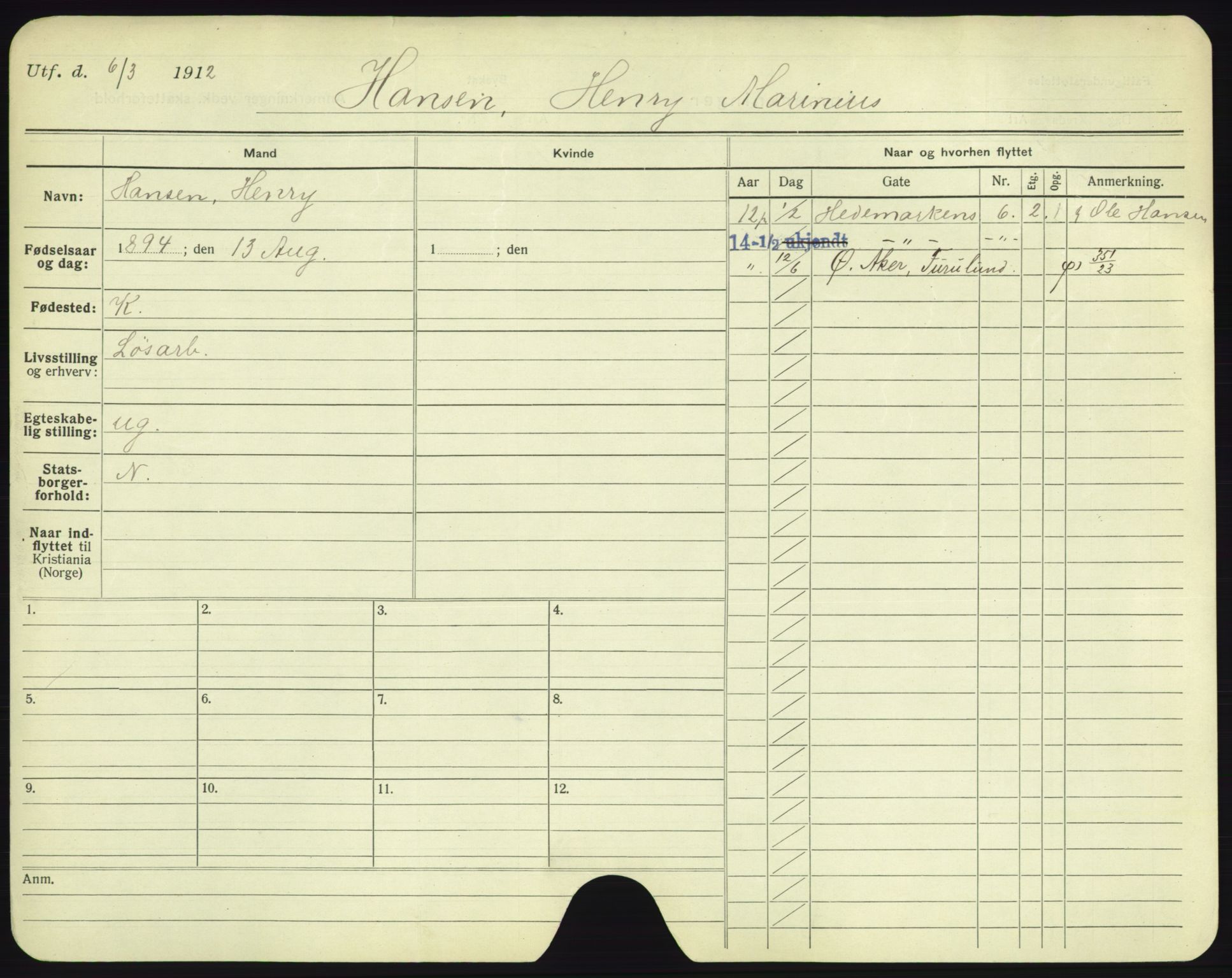 Oslo folkeregister, Registerkort, AV/SAO-A-11715/F/Fa/Fac/L0004: Menn, 1906-1914, s. 112a