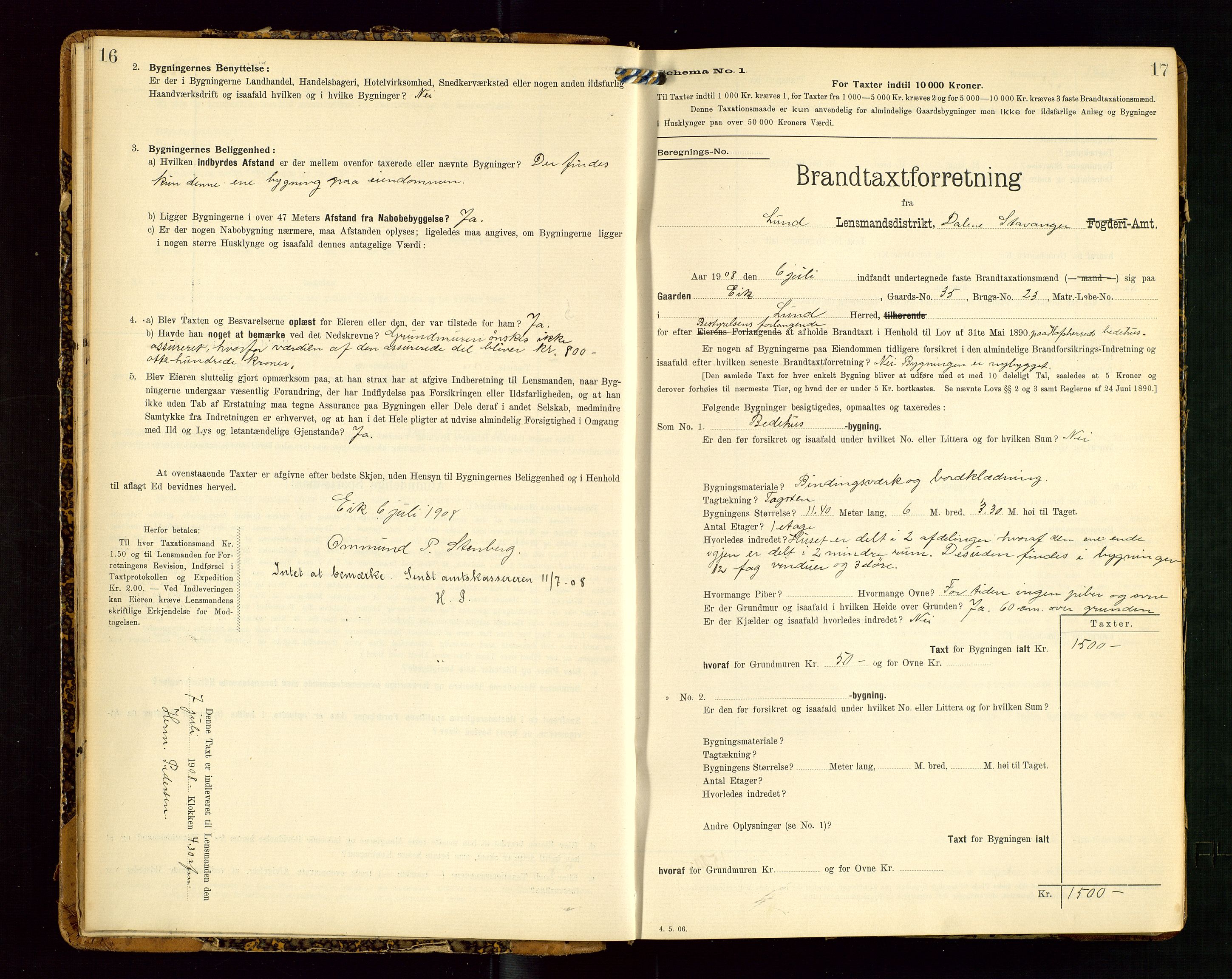 Lund lensmannskontor, SAST/A-100303/Gob/L0002: "Brandtakstprotokol", 1908-1918, s. 16-17