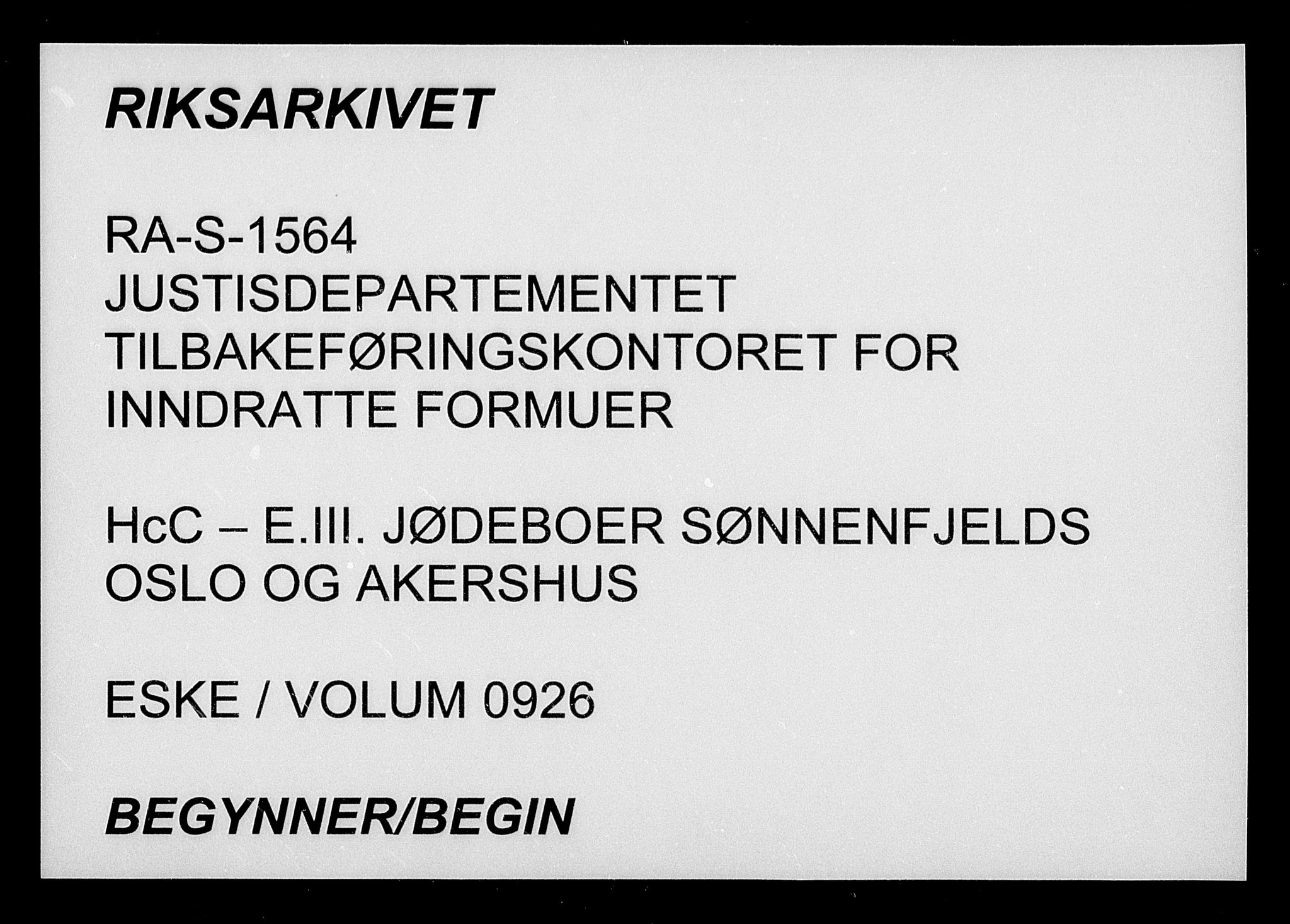 Justisdepartementet, Tilbakeføringskontoret for inndratte formuer, RA/S-1564/H/Hc/Hcc/L0926: --, 1945-1947, s. 1