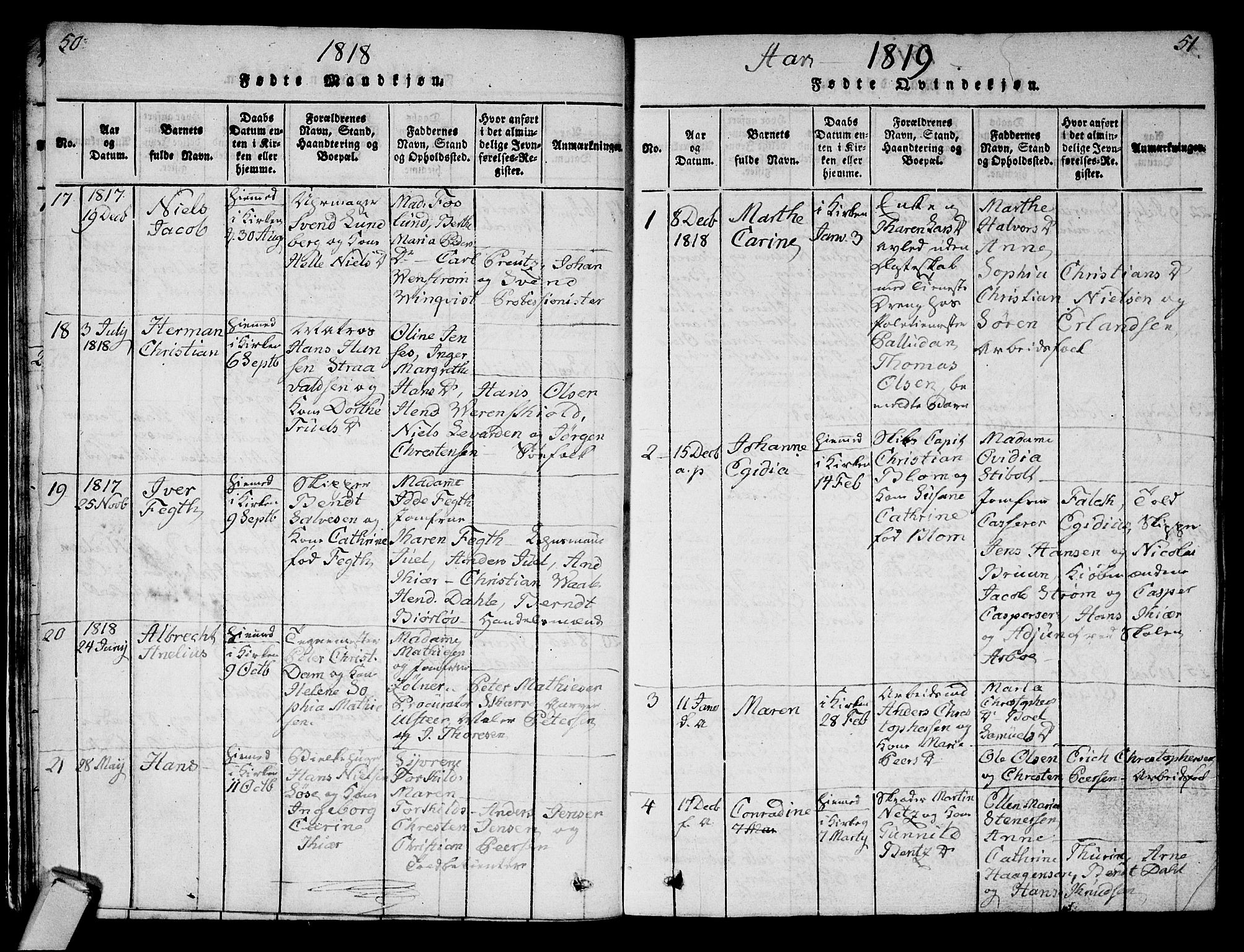 Strømsø kirkebøker, AV/SAKO-A-246/G/Ga/L0001: Klokkerbok nr. 1, 1815-1829, s. 50-51