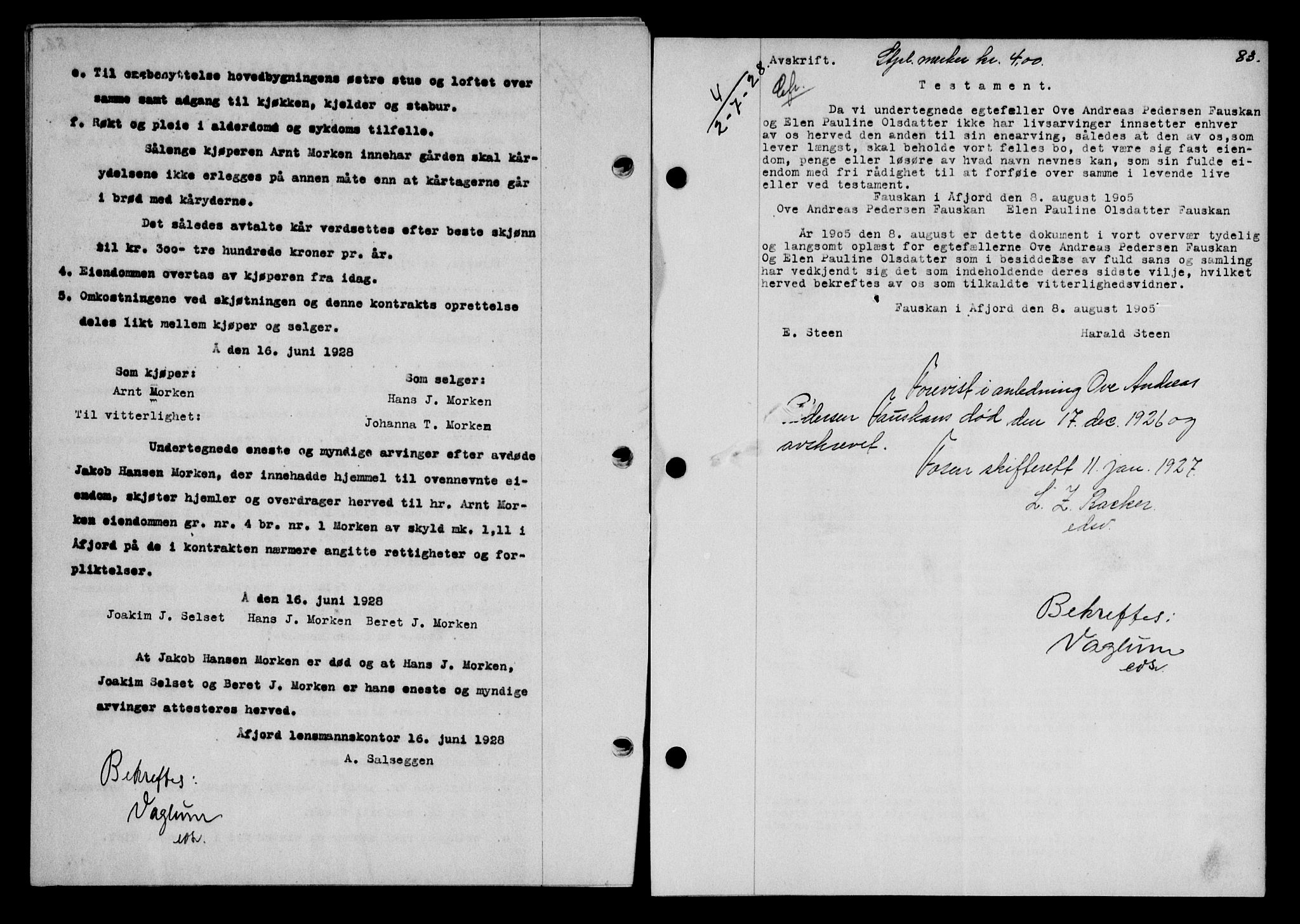 Fosen sorenskriveri, AV/SAT-A-1107/1/2/2C/L0067: Pantebok nr. 58, 1928-1929, s. 83, Tingl.dato: 02.07.1928