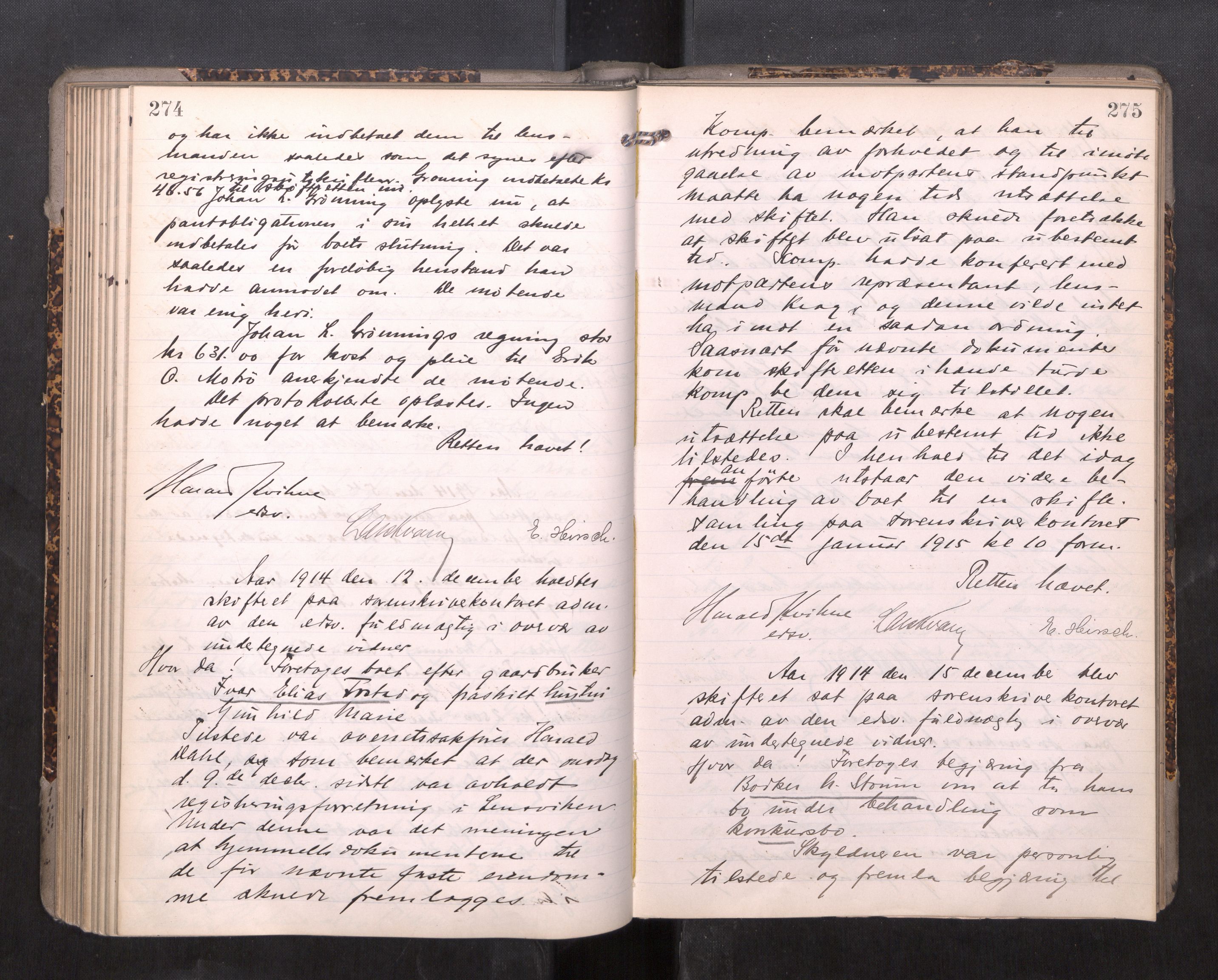 Strinda og Selbu sorenskriveri, AV/SAT-A-0015/3/3B/L0011: Skifteforhandlingsprot. 11, 1913-1915, s. 274-275