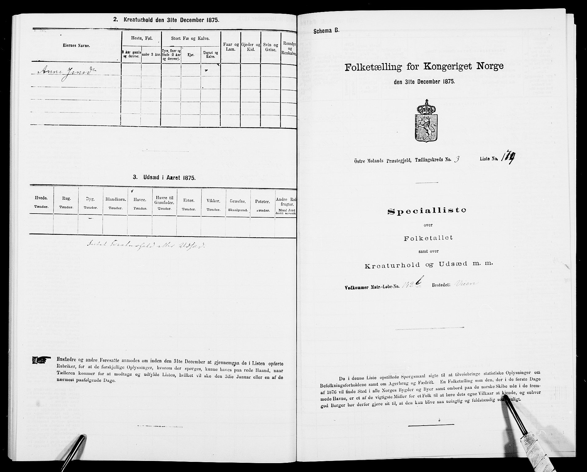 SAK, Folketelling 1875 for 0918P Austre Moland prestegjeld, 1875, s. 1528