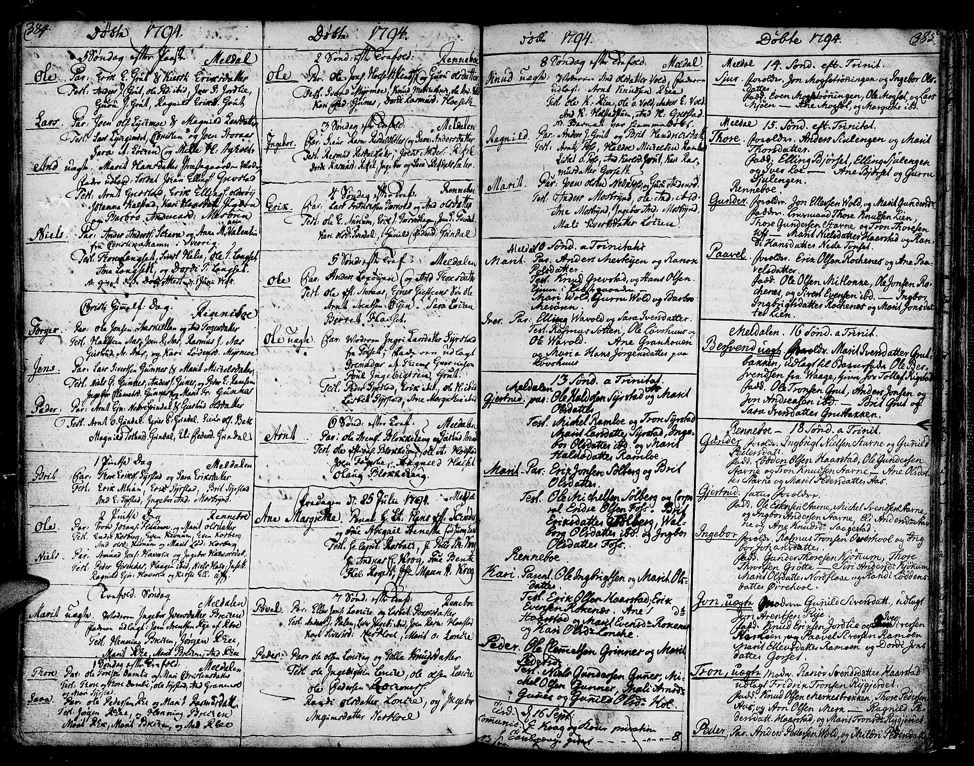Ministerialprotokoller, klokkerbøker og fødselsregistre - Sør-Trøndelag, SAT/A-1456/672/L0852: Ministerialbok nr. 672A05, 1776-1815, s. 384-385