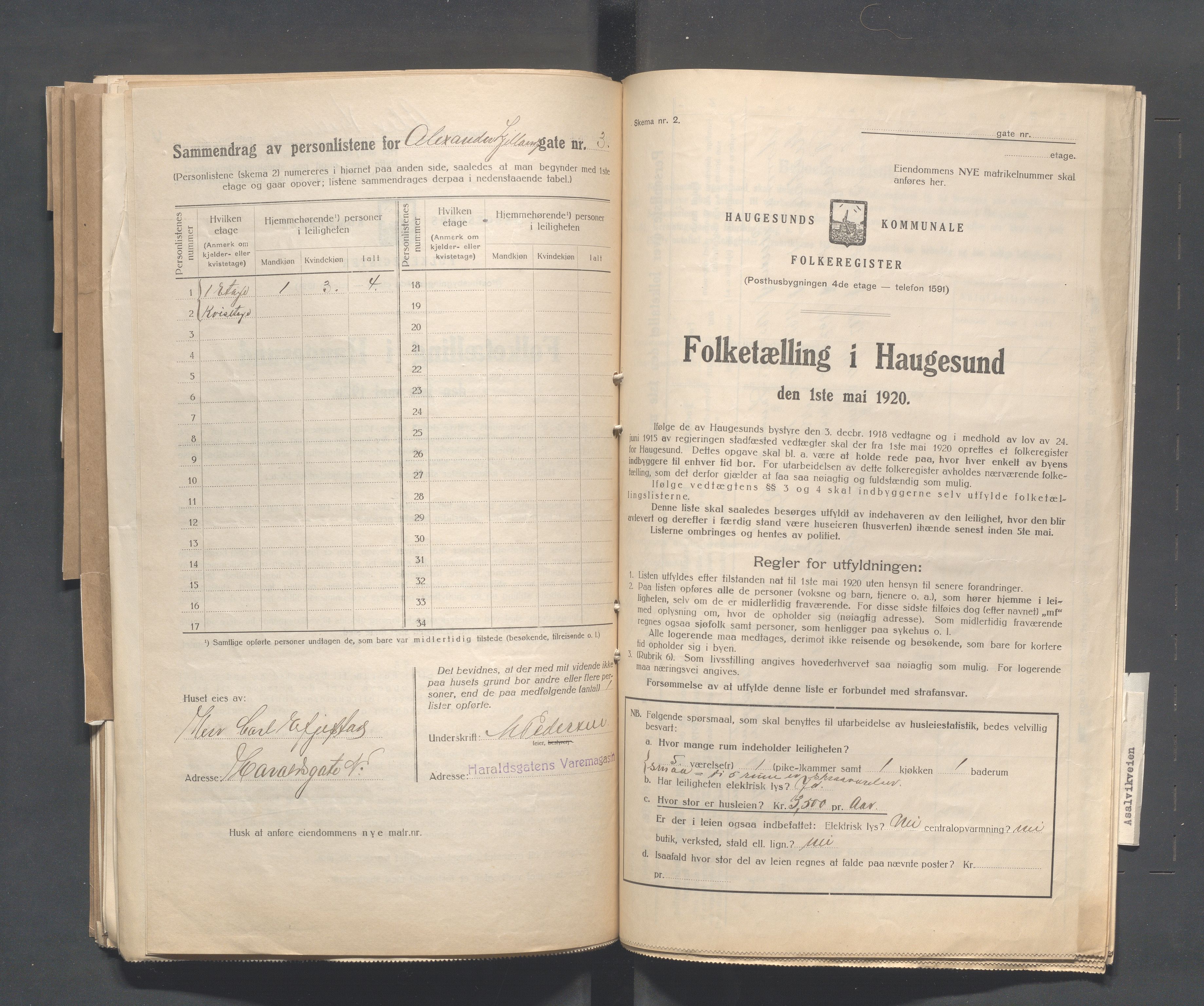 IKAR, Kommunal folketelling 1.5.1920 for Haugesund, 1920, s. 57