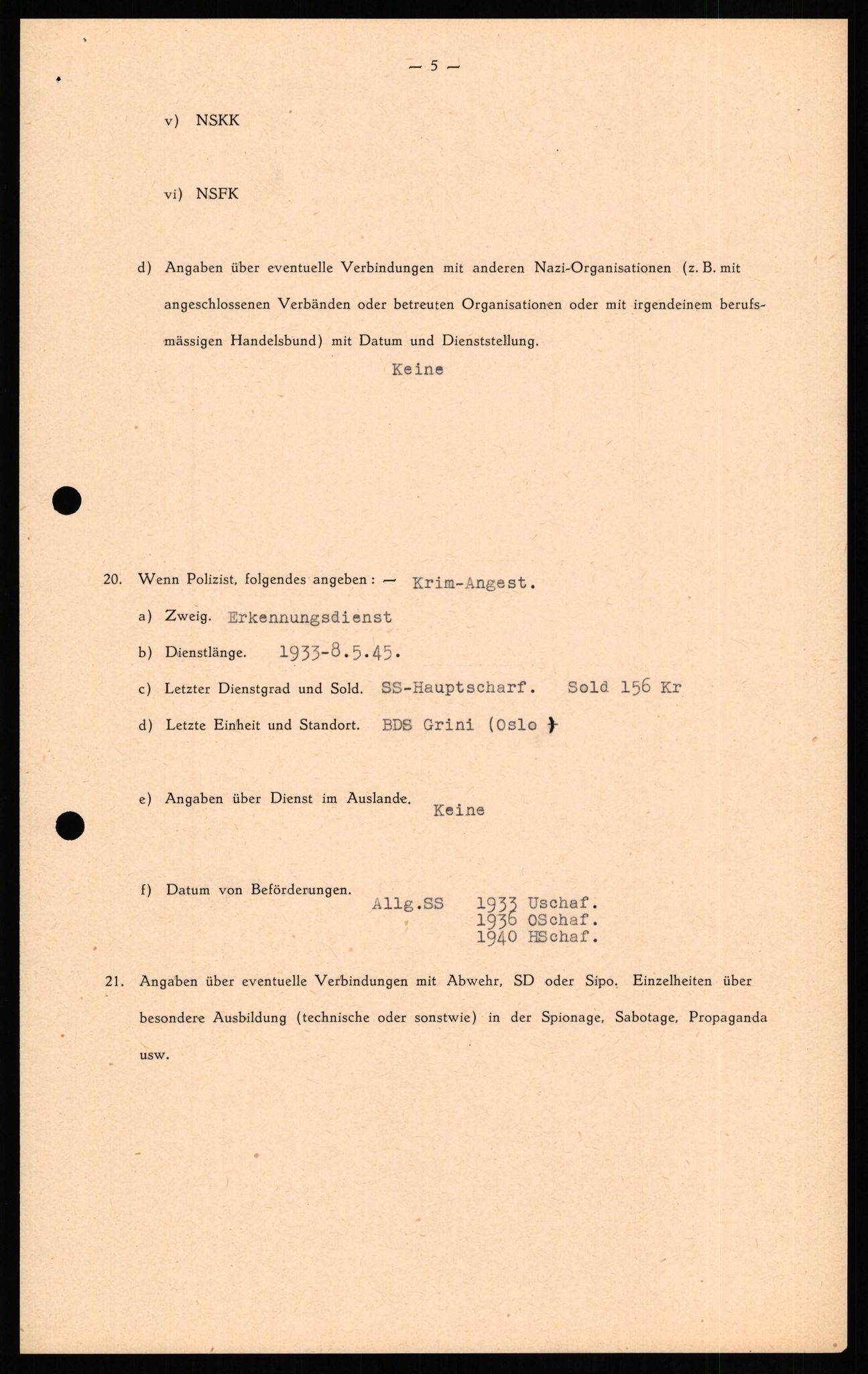 Forsvaret, Forsvarets overkommando II, AV/RA-RAFA-3915/D/Db/L0021: CI Questionaires. Tyske okkupasjonsstyrker i Norge. Tyskere., 1945-1946, s. 75