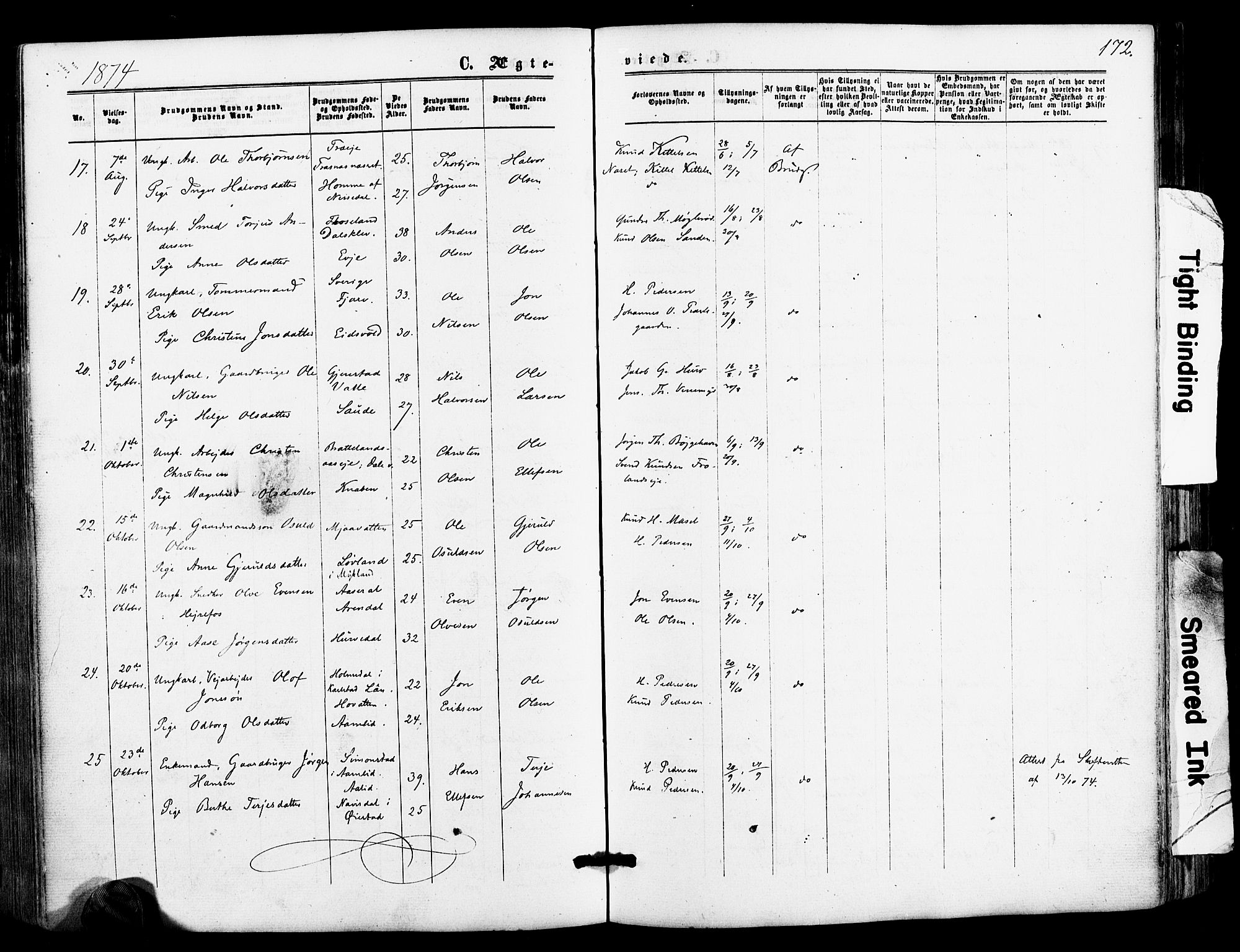 Froland sokneprestkontor, AV/SAK-1111-0013/F/Fa/L0003: Ministerialbok nr. A 3, 1864-1881, s. 172