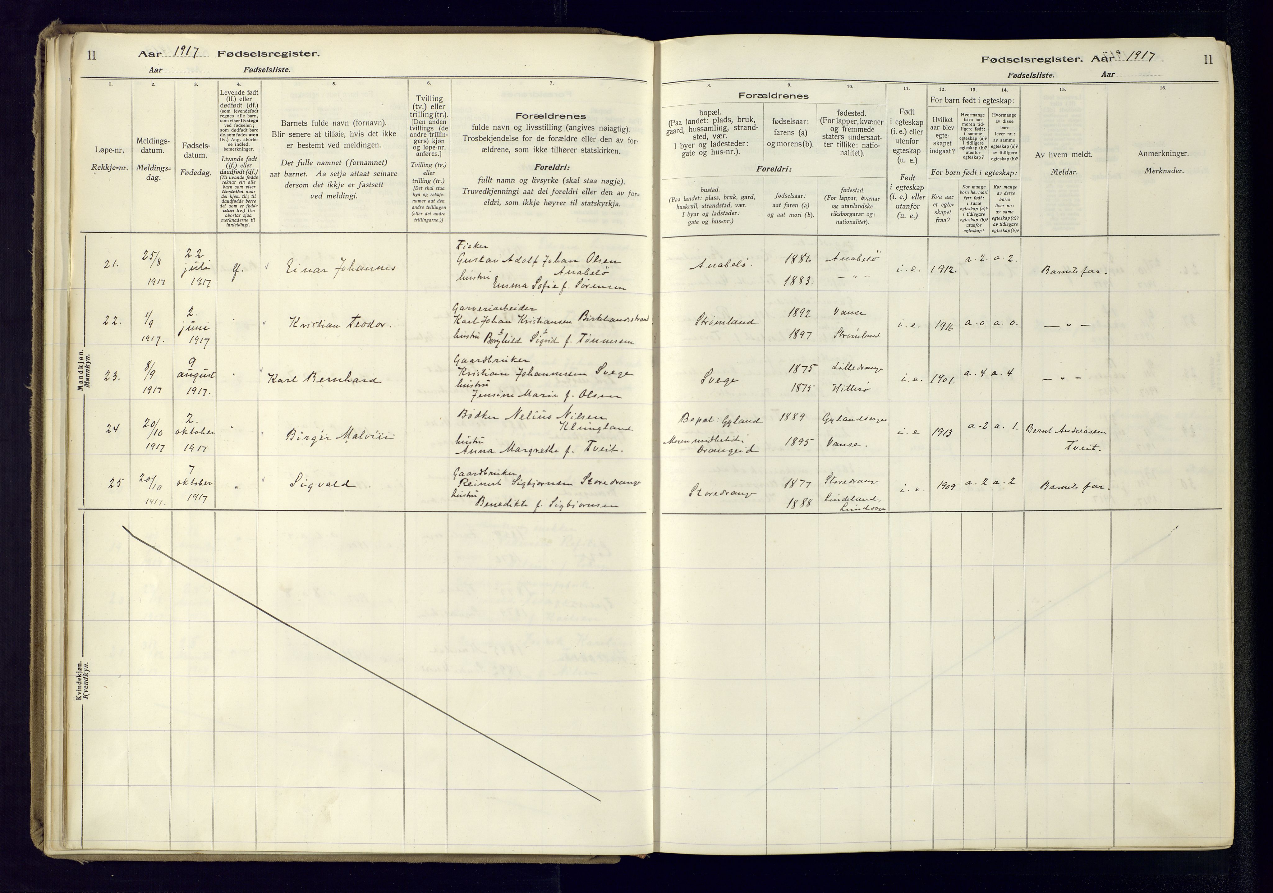 Flekkefjord sokneprestkontor, AV/SAK-1111-0012/J/Ja/L0005: Fødselsregister nr. 5, 1916-1950, s. 11